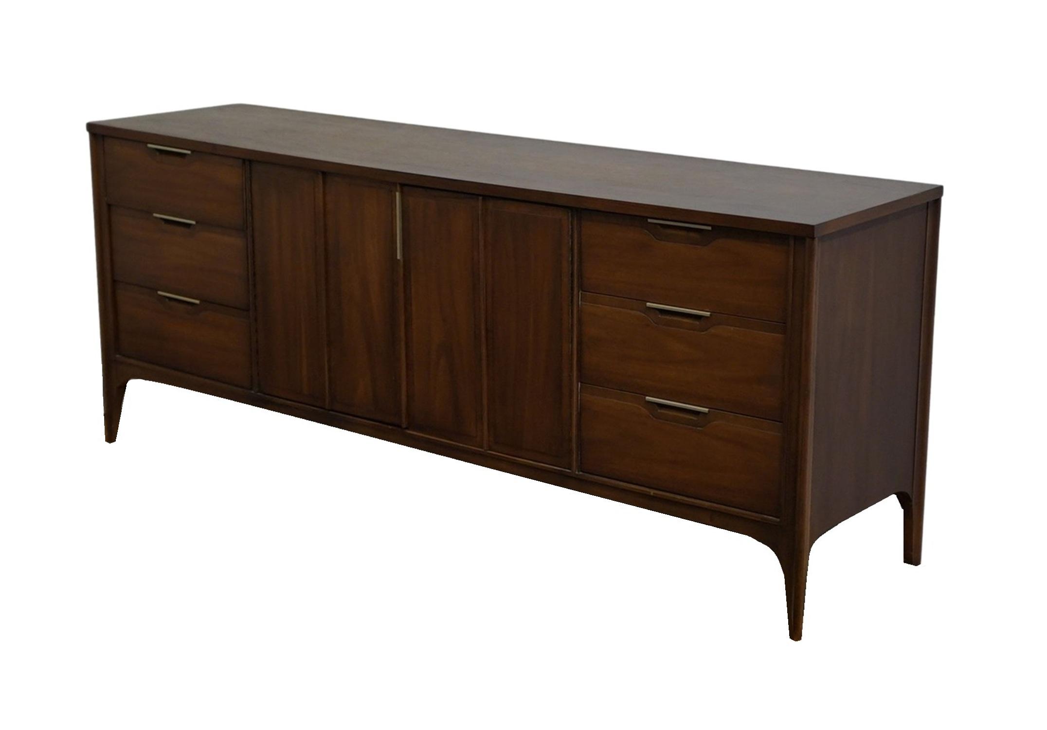 Kent Coffey Solid Walnut MCM Mid Century Modern 76\" Triple Dresser 7702