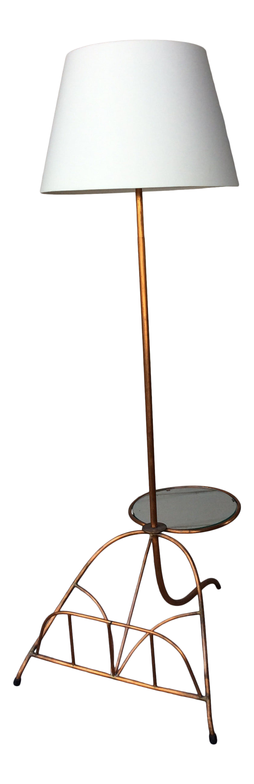 Mid 20th Century French Copper Floor Lamp Magazine Holder and Drinks