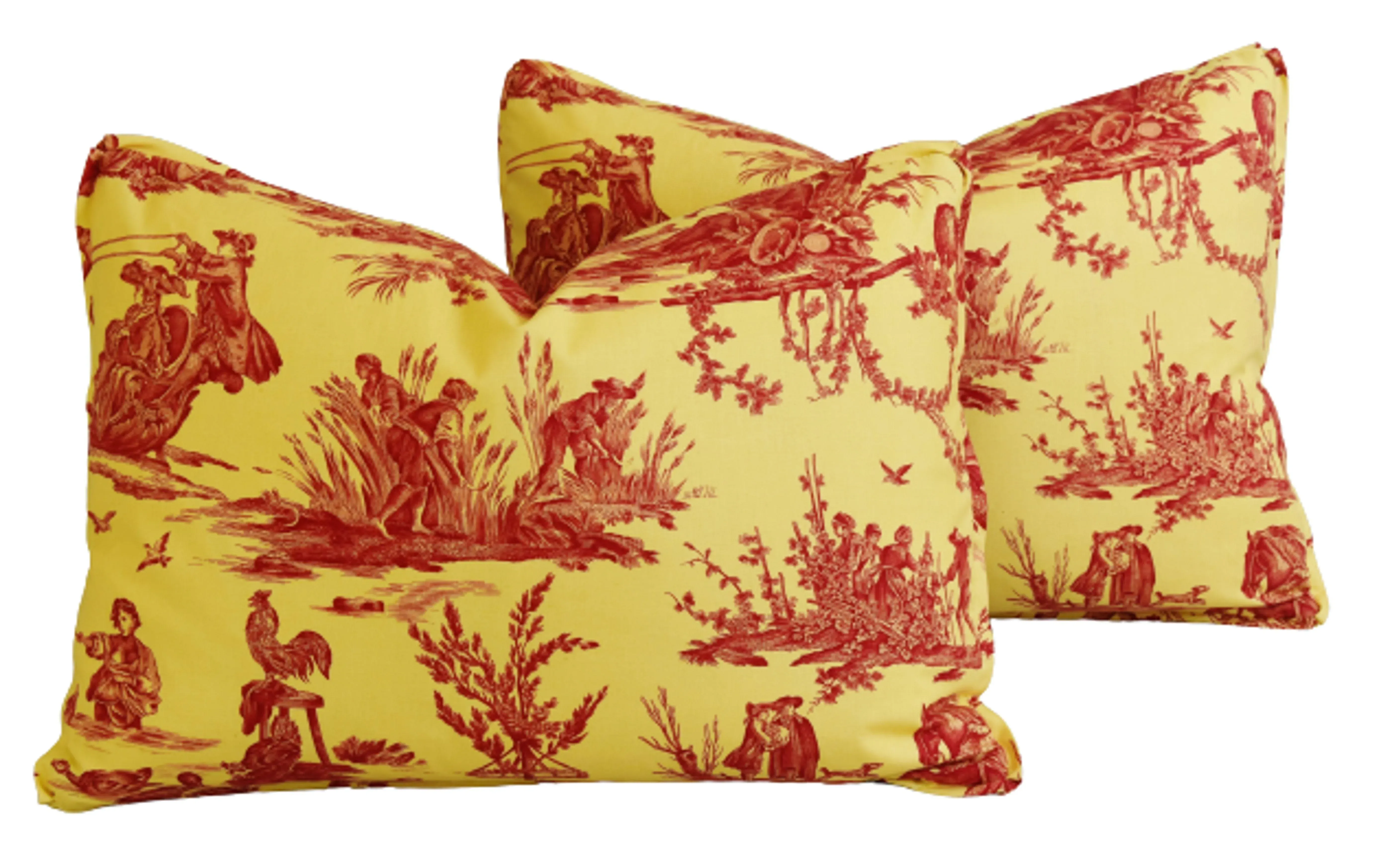 Designer Pierre Deux French Country Toile Feather/Down Pillows - Pair, image size:5555x3492