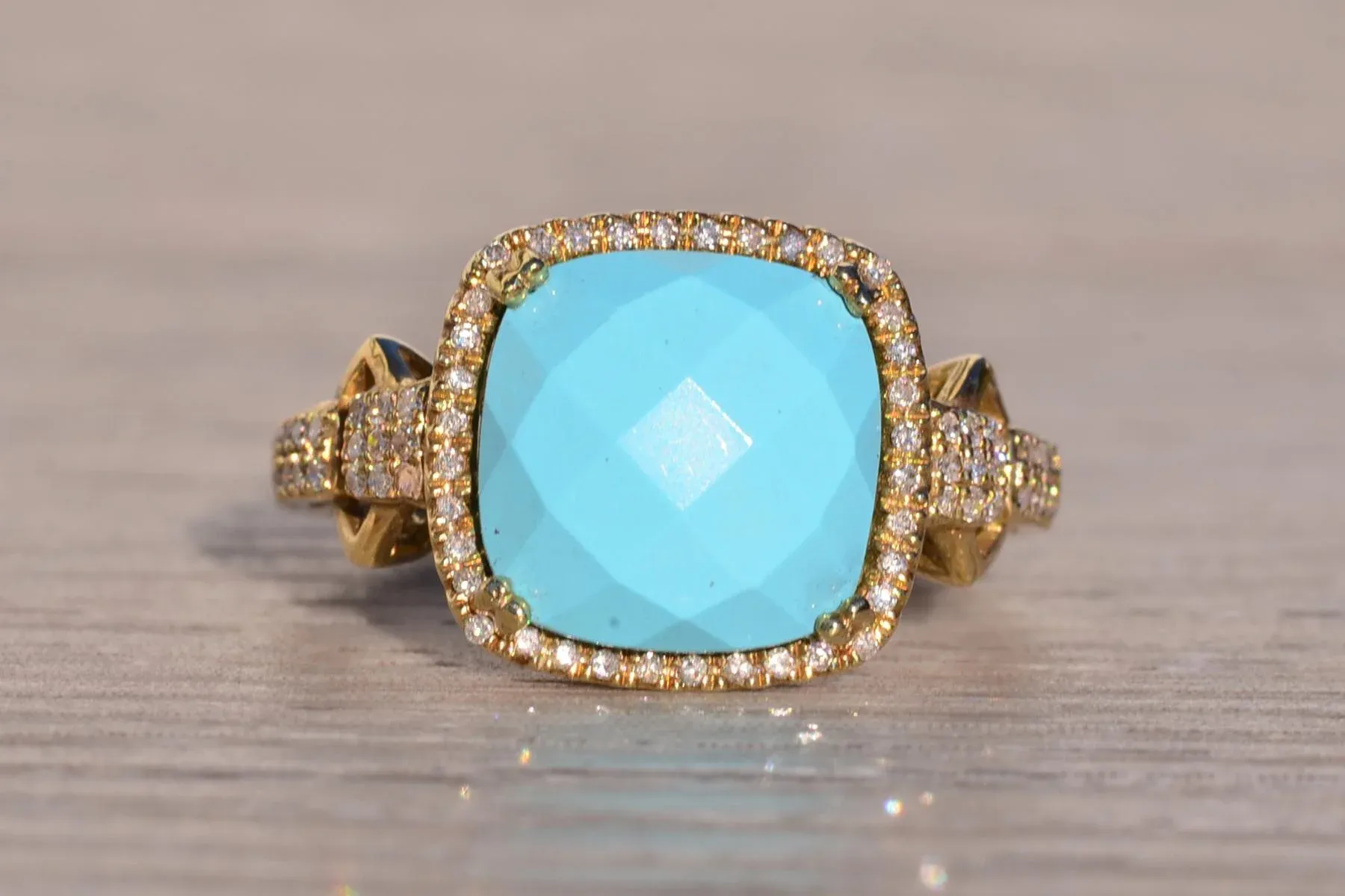 The 157th Avenue: Lab Created Robins Egg Blue Turquoise with Natural Diamonds in Yellow Gold