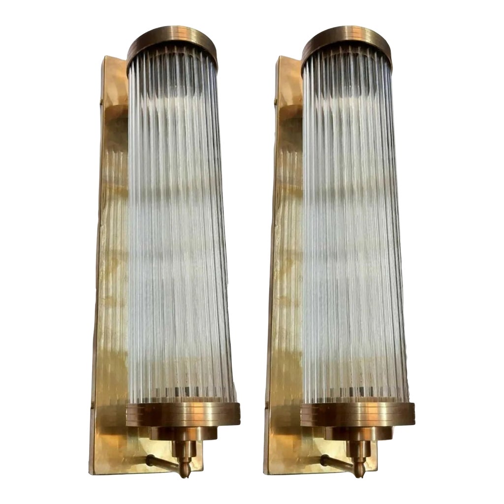 Pair Vintage 1940s Art Deco Brass & Glass Rod Fixture Ship Light Wall ...