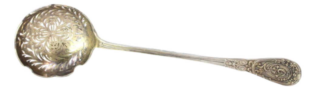 Silver Dusting Spoon with Scalloped Edges and Raised Handle