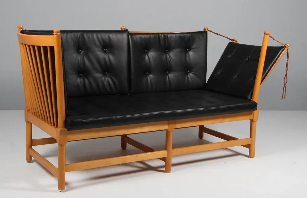 Two-Seat Sofa in Beech and Leather by Børge Mogensen for Fritz Hansen