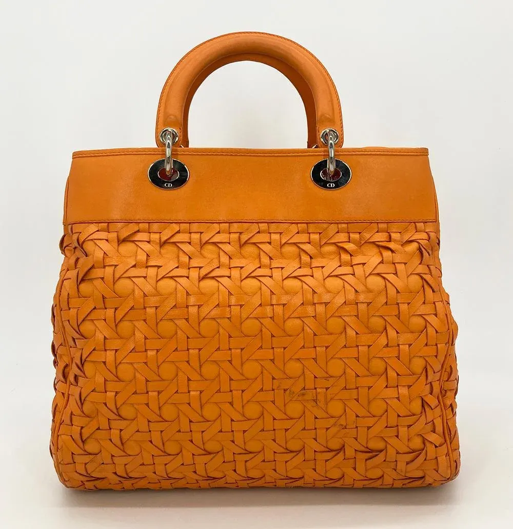 Leather Tote Dior Woven Bag Christian Dior Woven Leather Orange