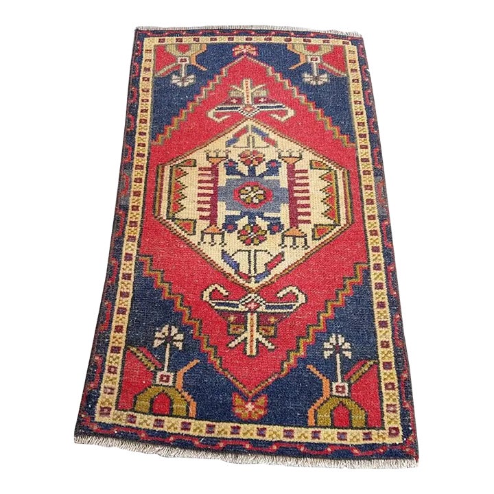 1950s Burgundy and Navy Blue Rug | Chairish