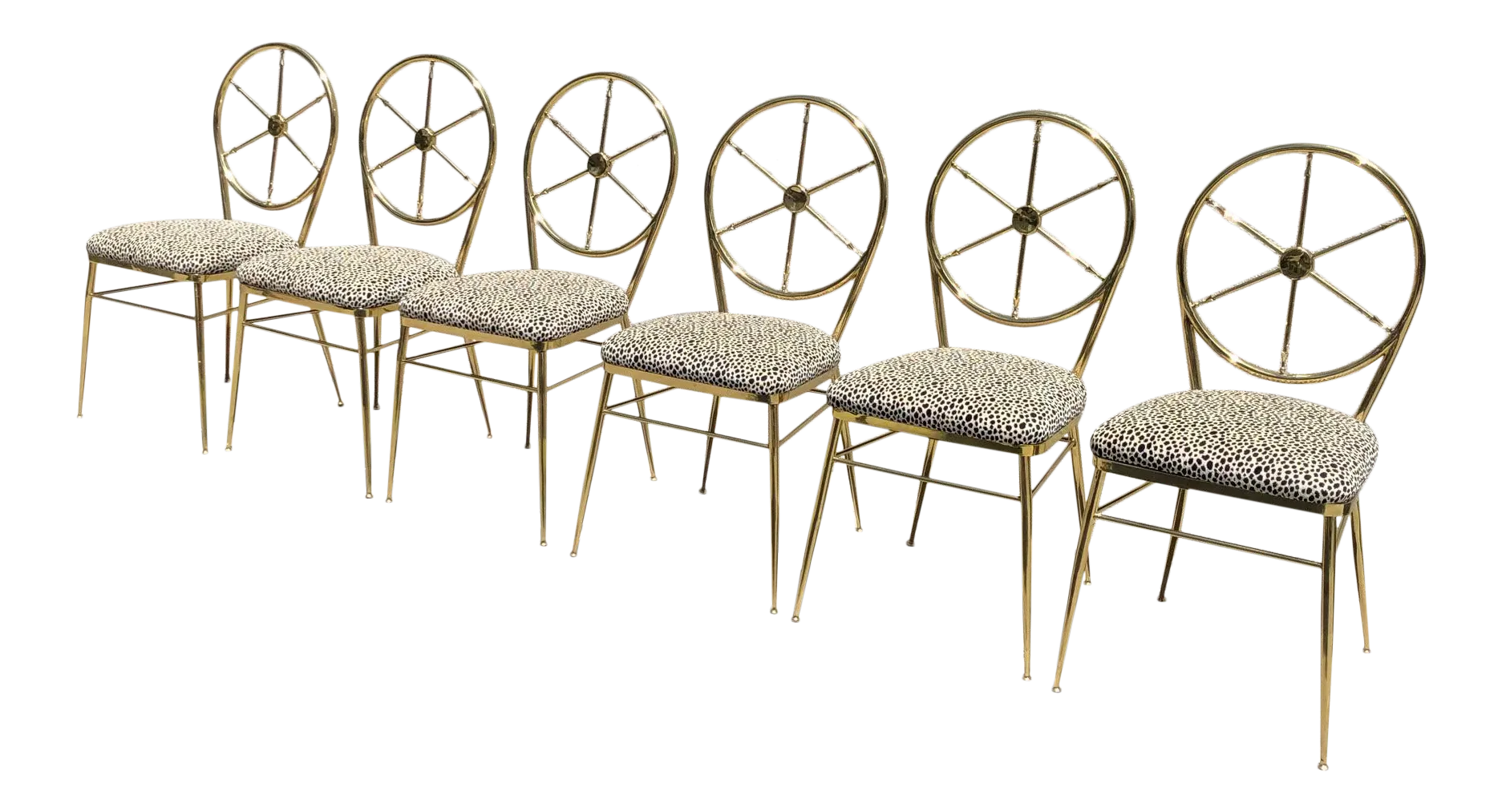 Set of Brass Wheel-Back Chairs Hollywood Regency Vintage