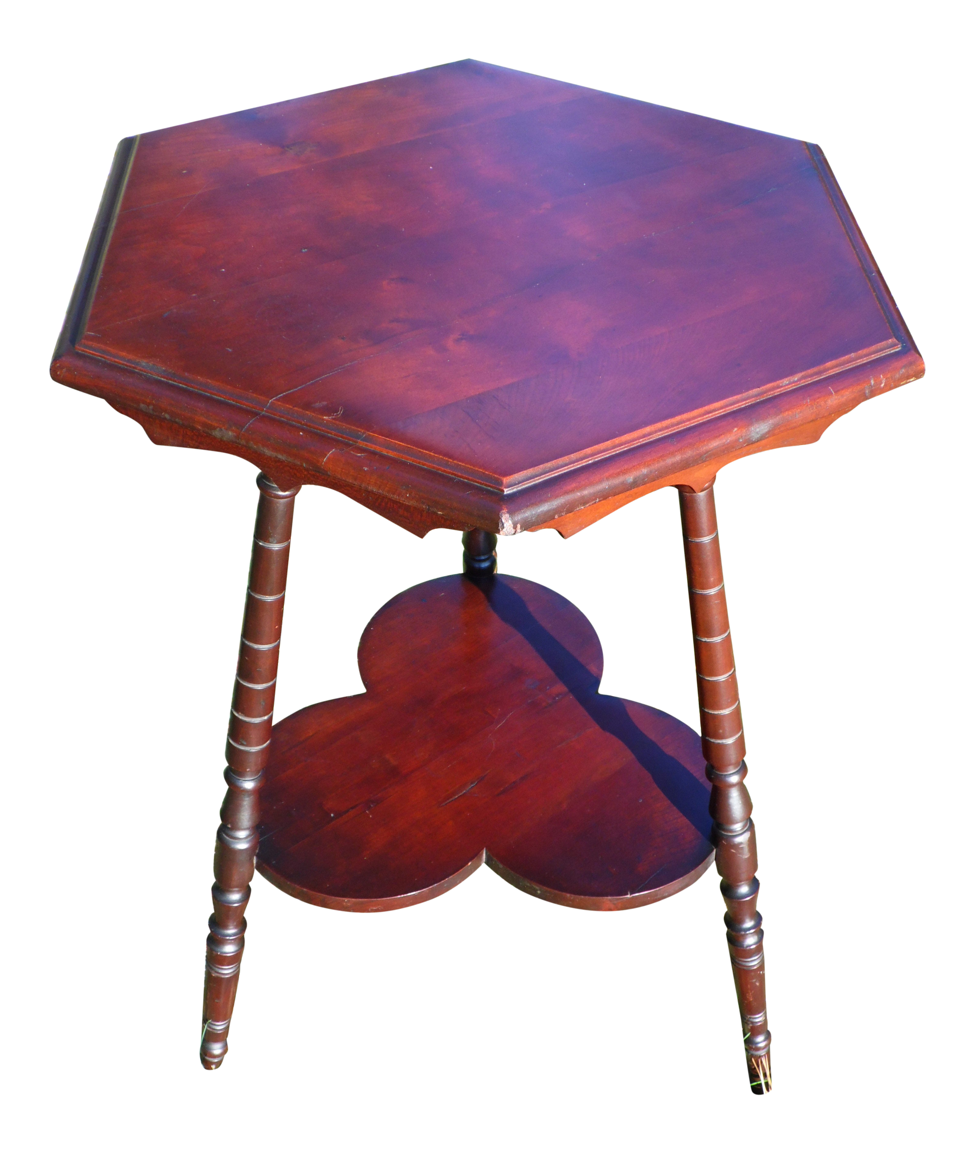 Vintage Solid Cherry Wood Tripod Hexagon 2 Tier Plant Stand Accent Table Chairish