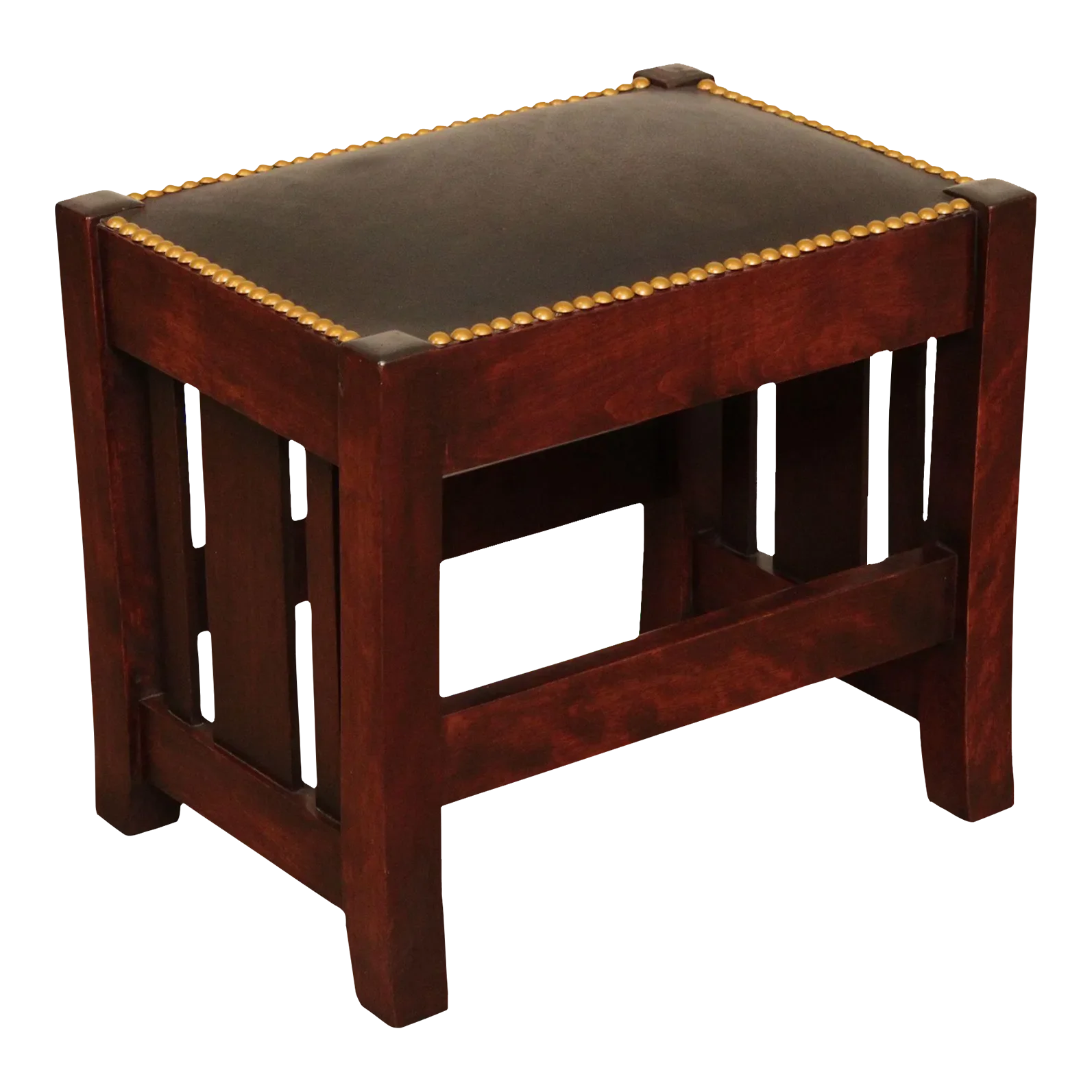 Antique Mission Style Mahogany & Leather Foot Stool or Ottoman