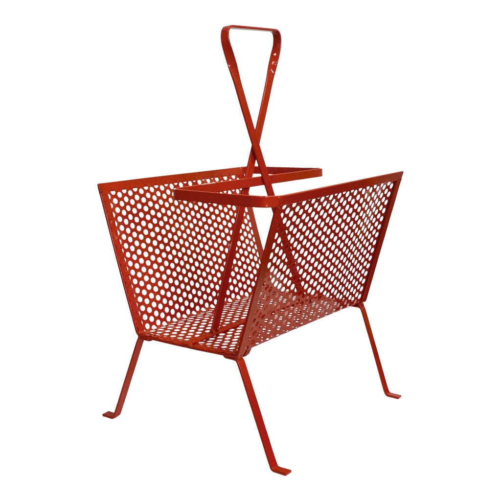 1950s Mathieu Matégot Red Perforated Metal Magazine Rack | Chairish