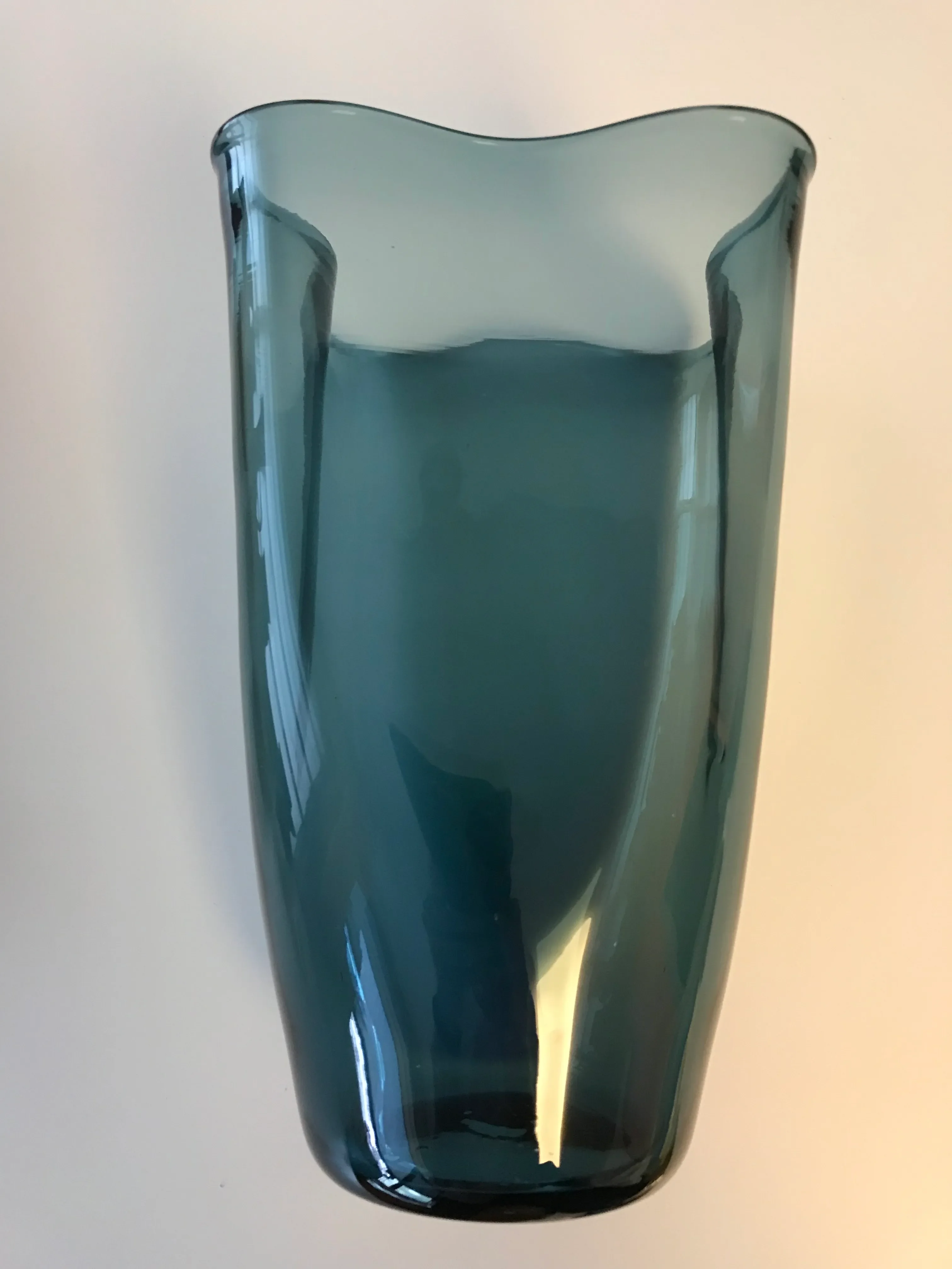 1958 Vintage Mid-Century Modern Blenko Fluted Glass Turquoise Vase