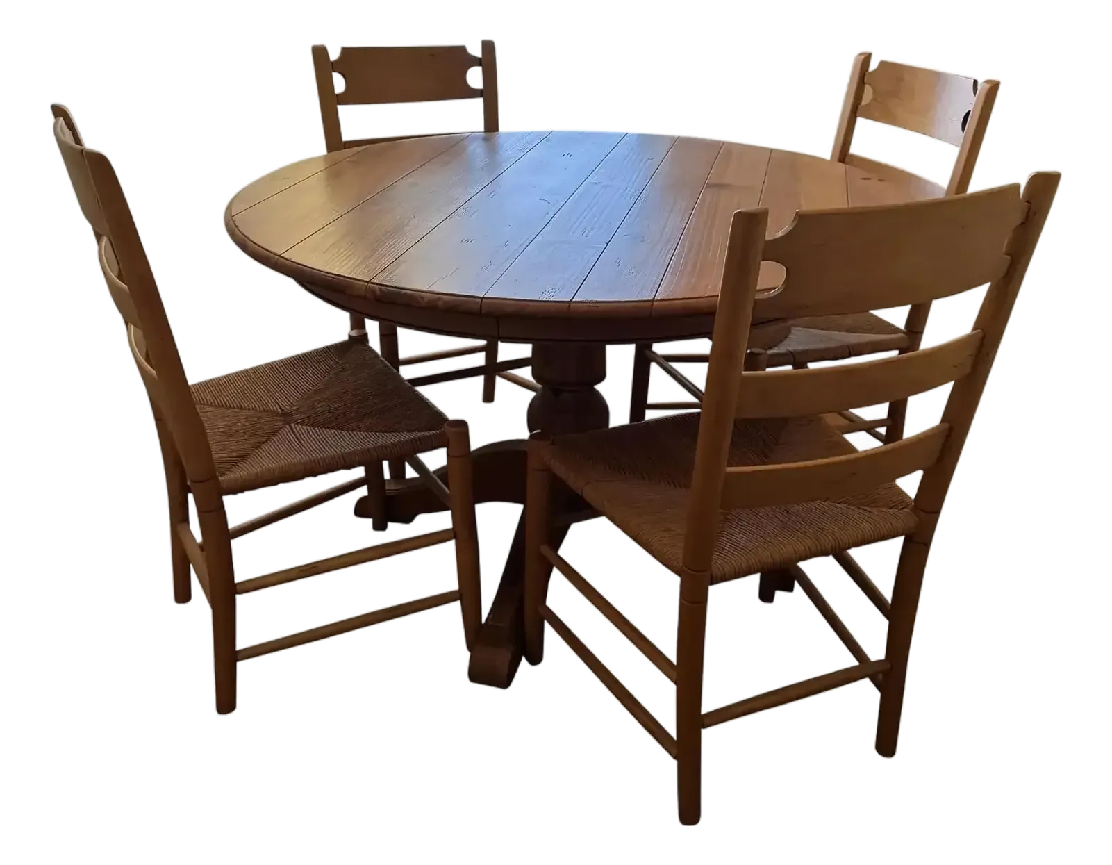 Ethan Allen Vintage Rustic Farmhouse Round Pedestal Table With
