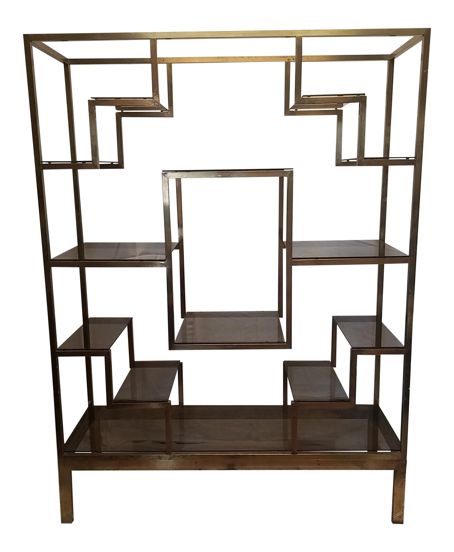 MidCentury Italy Bronze Metal Etagere With Bronze Glass Shelves Chairish