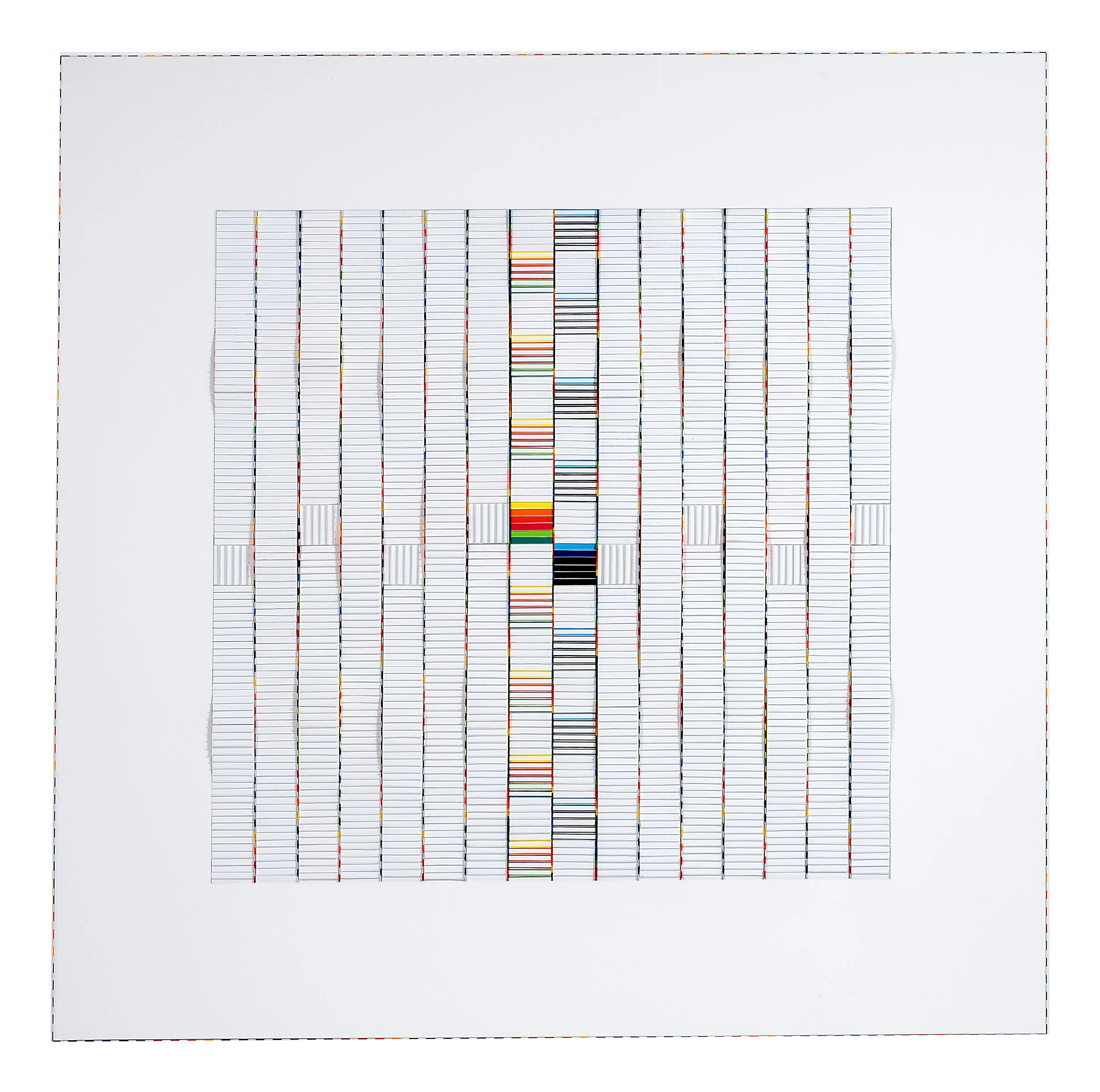 Françoise Luciani, Large Wavy White Square, Paper collage on Feather Board