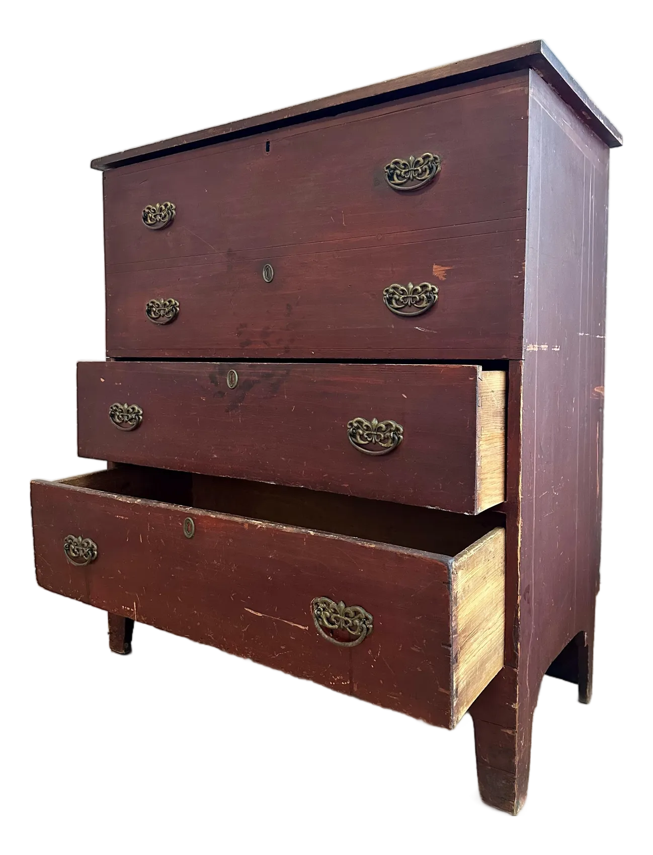 Early American Pine Large Mule Chest W/ Lift Top