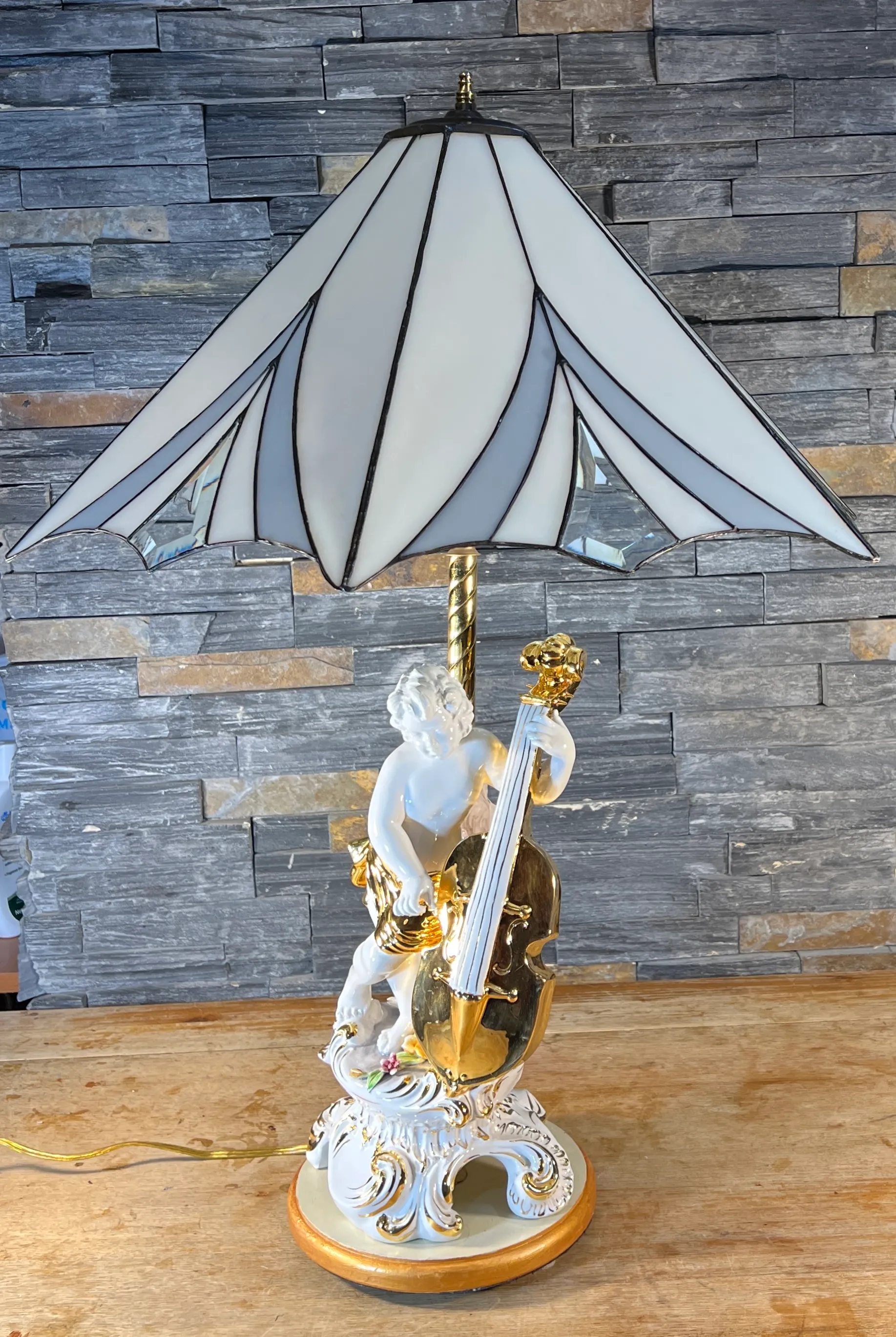 Vintage Capodimonte Porcelain Cherub With Violin Table Lamp | Chairish