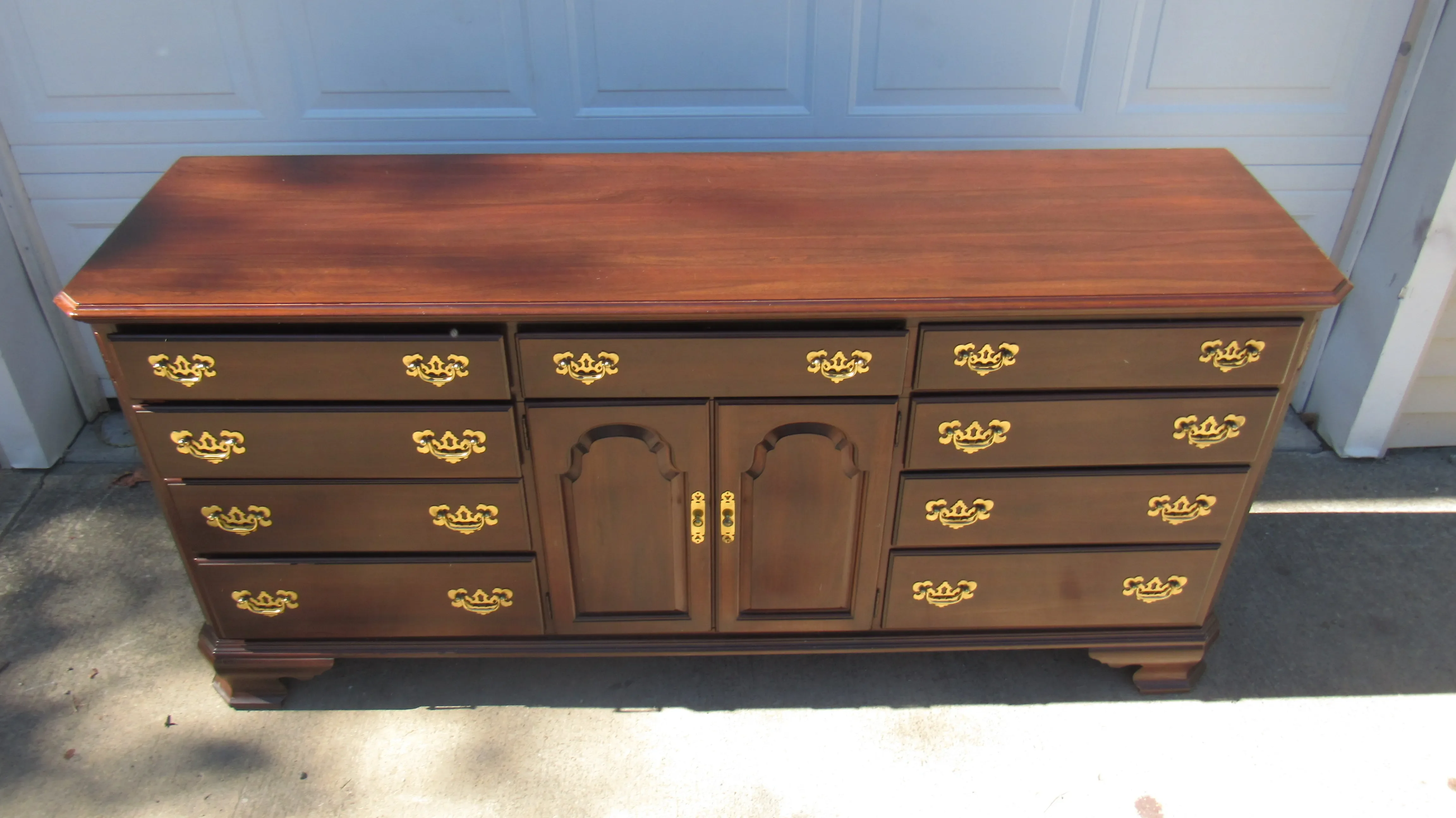 1980s Ethan Allen Dresser Chest Long Cherry Georgian Court | Chairish