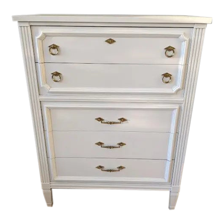 1960s French Provincial White Gloss Highboy Dresser Chairish