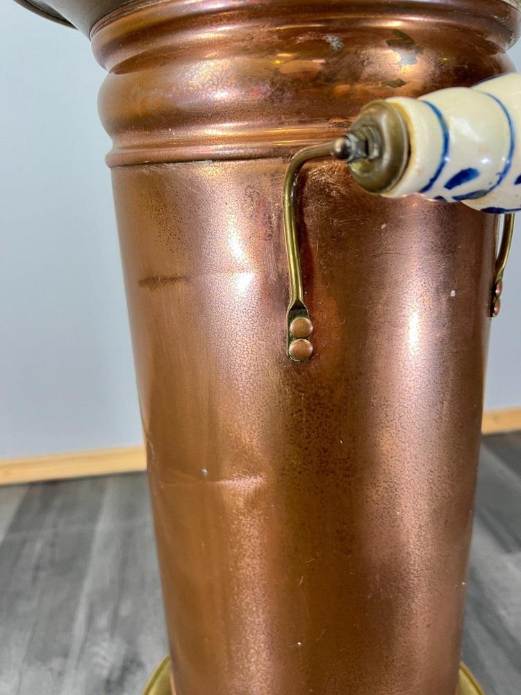 Vintage Brass Copper Umbrella Stand with Porcelain Handles