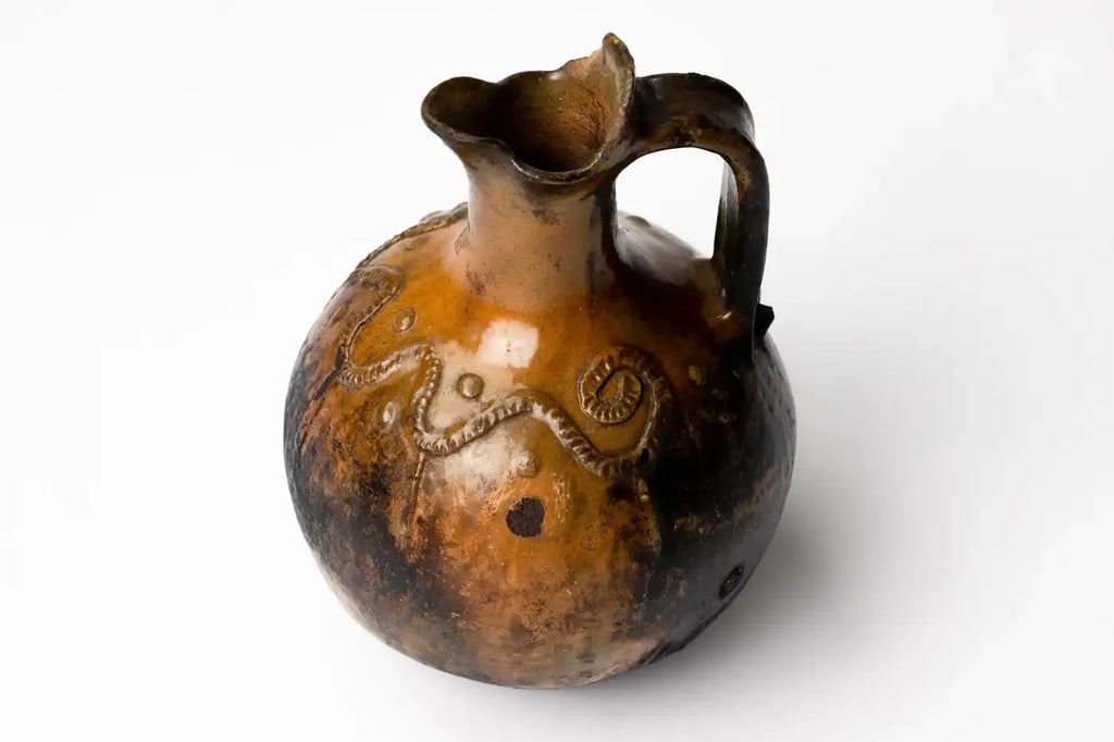 Antique Guatemalan Majolica Pottery Water Vessel Pitcher