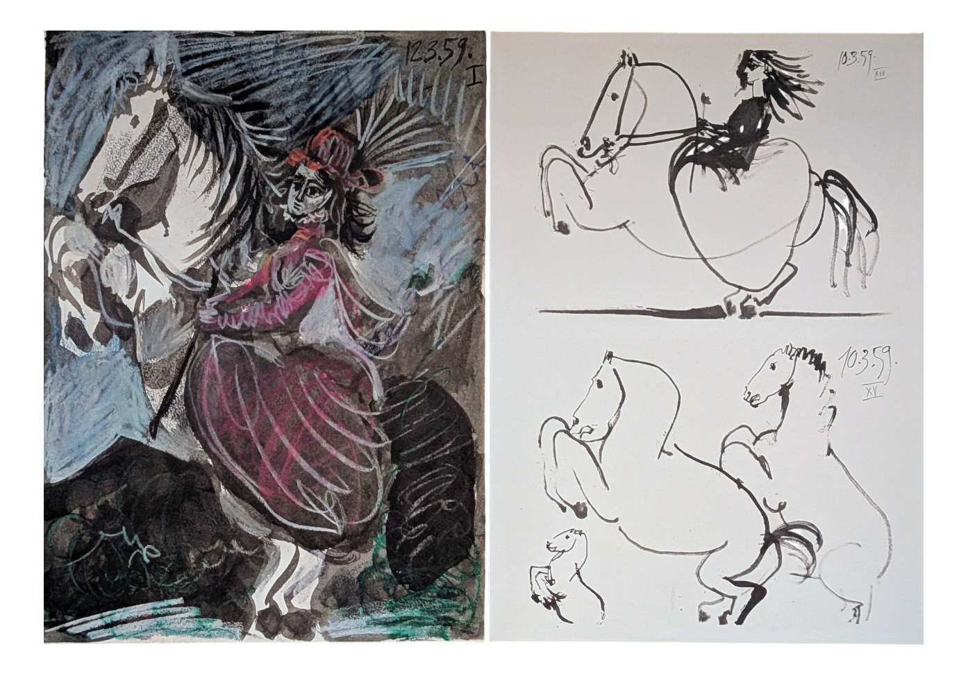 Pablo Picasso, Jacqueline Riding, Offset Color Lithographs, 1961, Set of 2