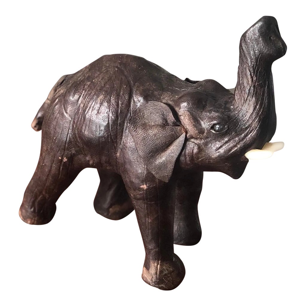 Vintage Mid-Century Leather Wrapped Elephant Sculpture | Chairish