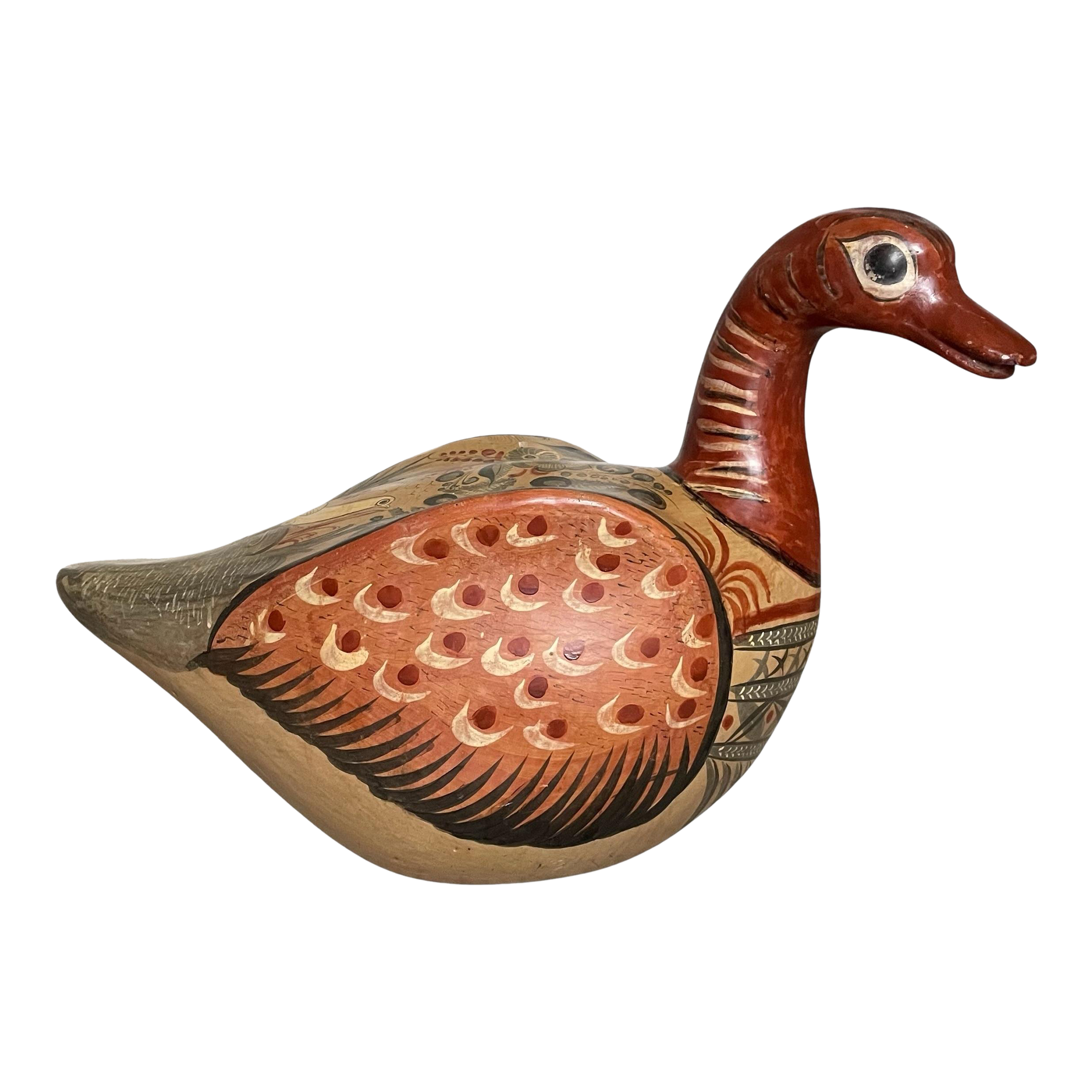 Very Large Hand-Painted Tonala Mexican Pottery Clay Duck 12+t\