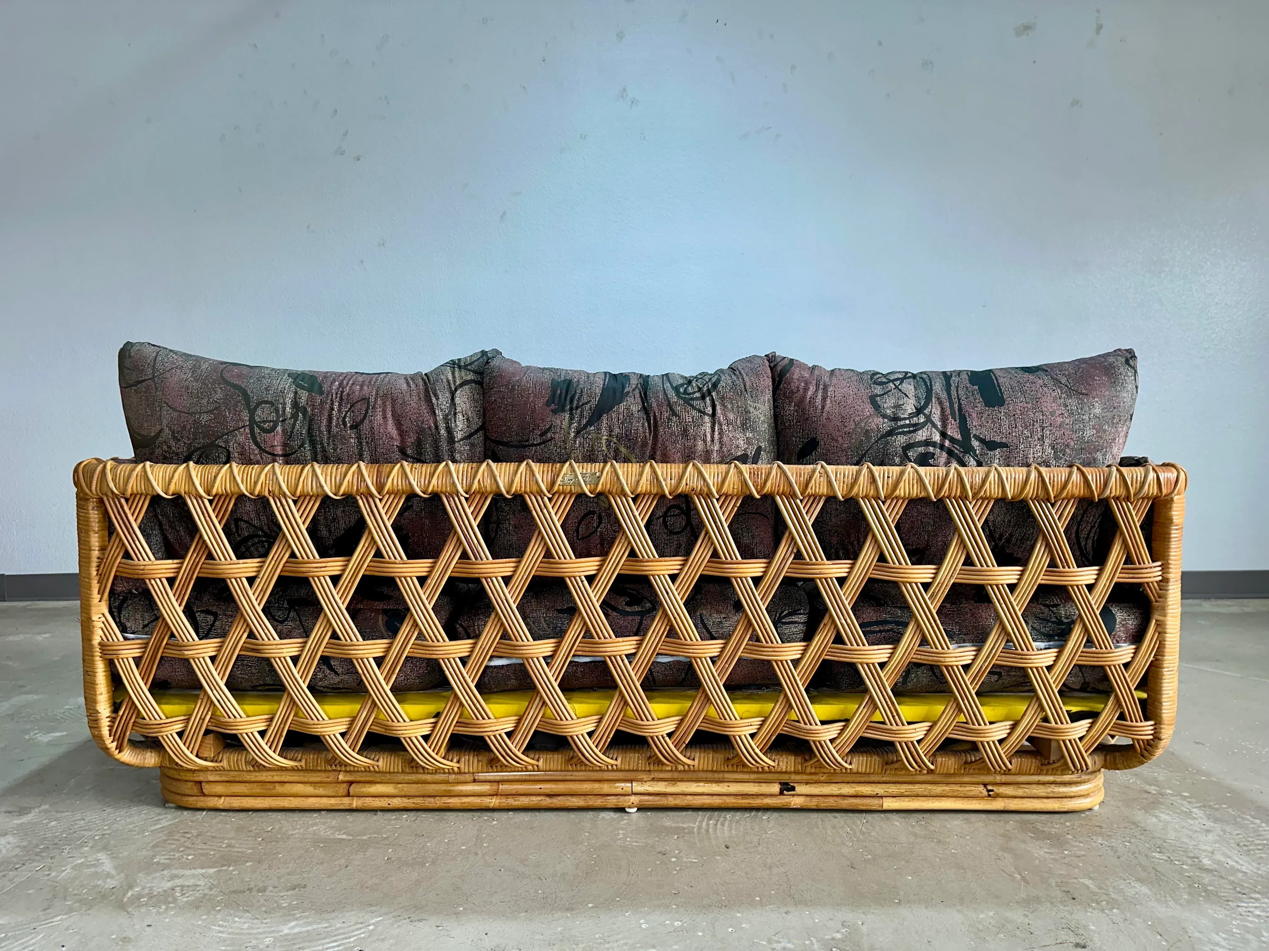 1970s Danny Ho Fong for Tropi-Cal Basket Weave Rattan Sofa