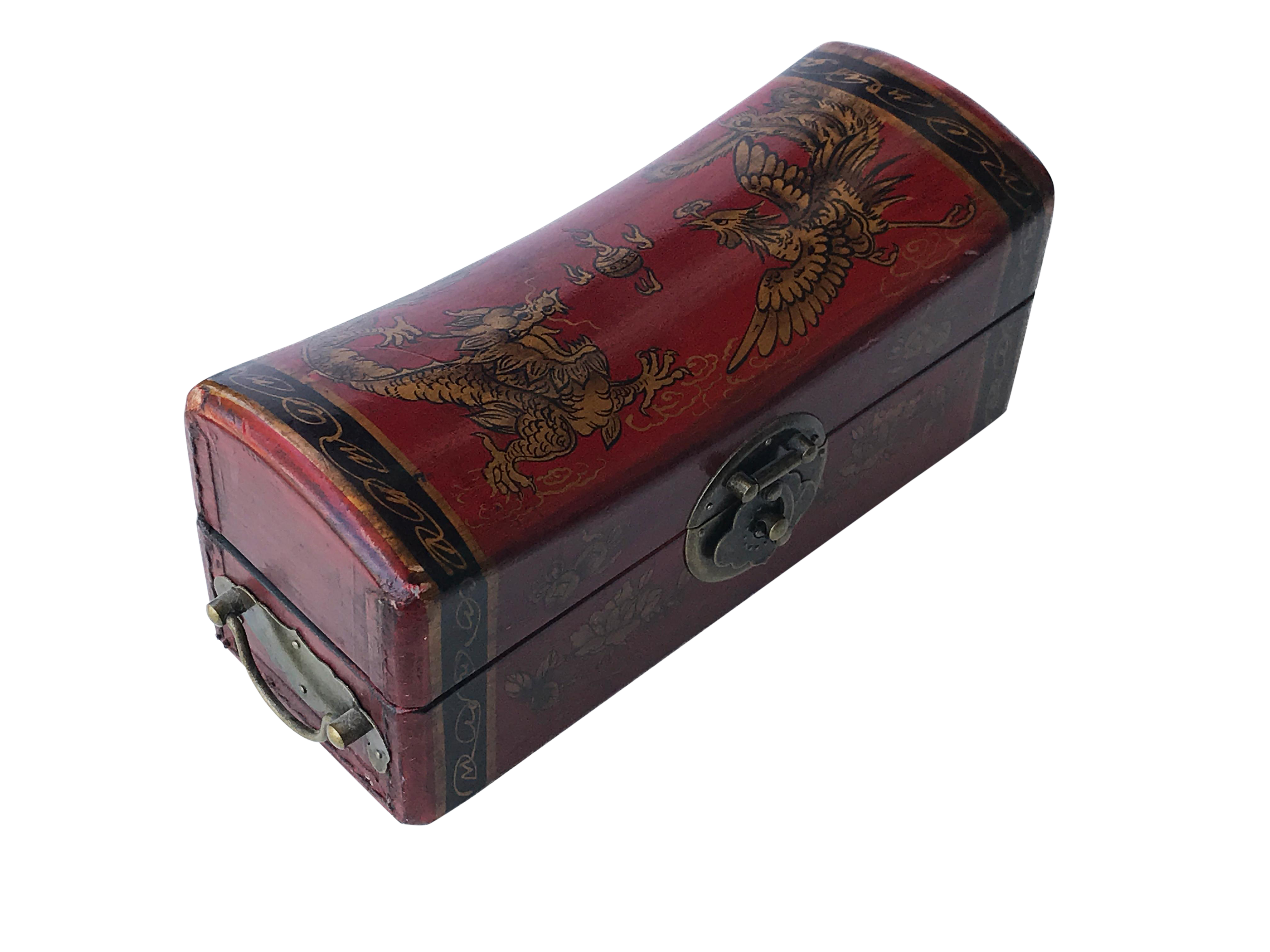 Chinese Gilt Wood Leather Pillow Box 10 W Chairish