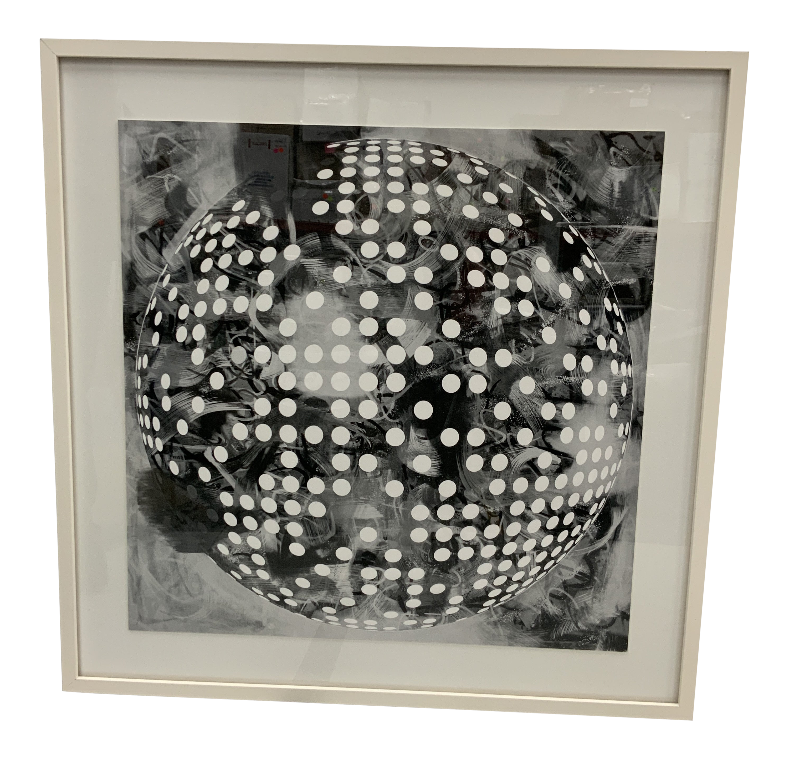 Black White Circle Grid Abstract Print Framed Chairish