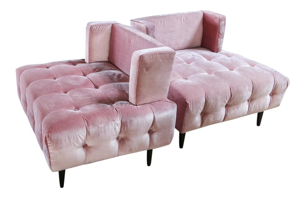 Custom Pink Velvet Tufted Lounge Chairs a Pair Chairish