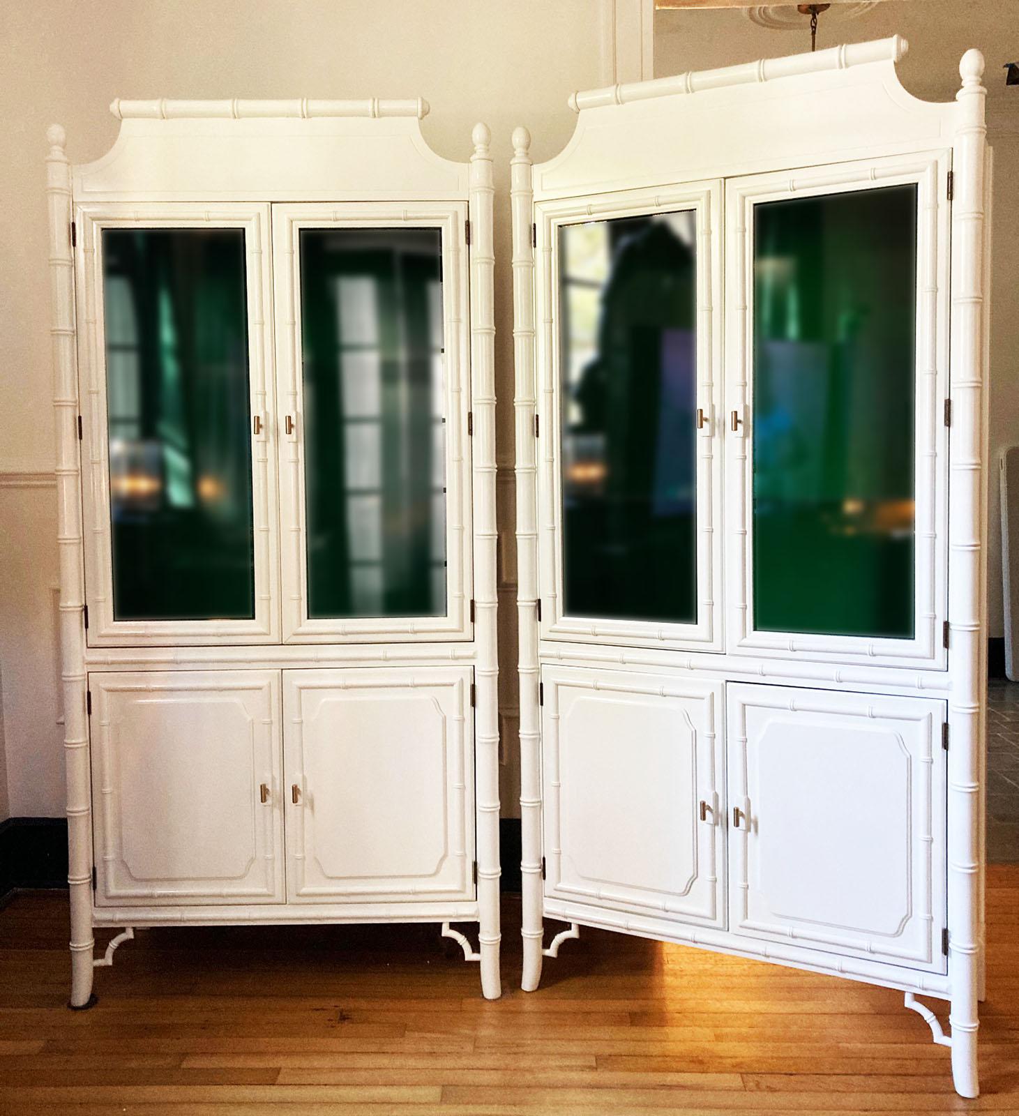 Vintage Chinoiserie White Green Lacquered Faux Bamboo Pagoda Vintage Chinoiserie White Green Lacquered Faux Bamboo Pagoda