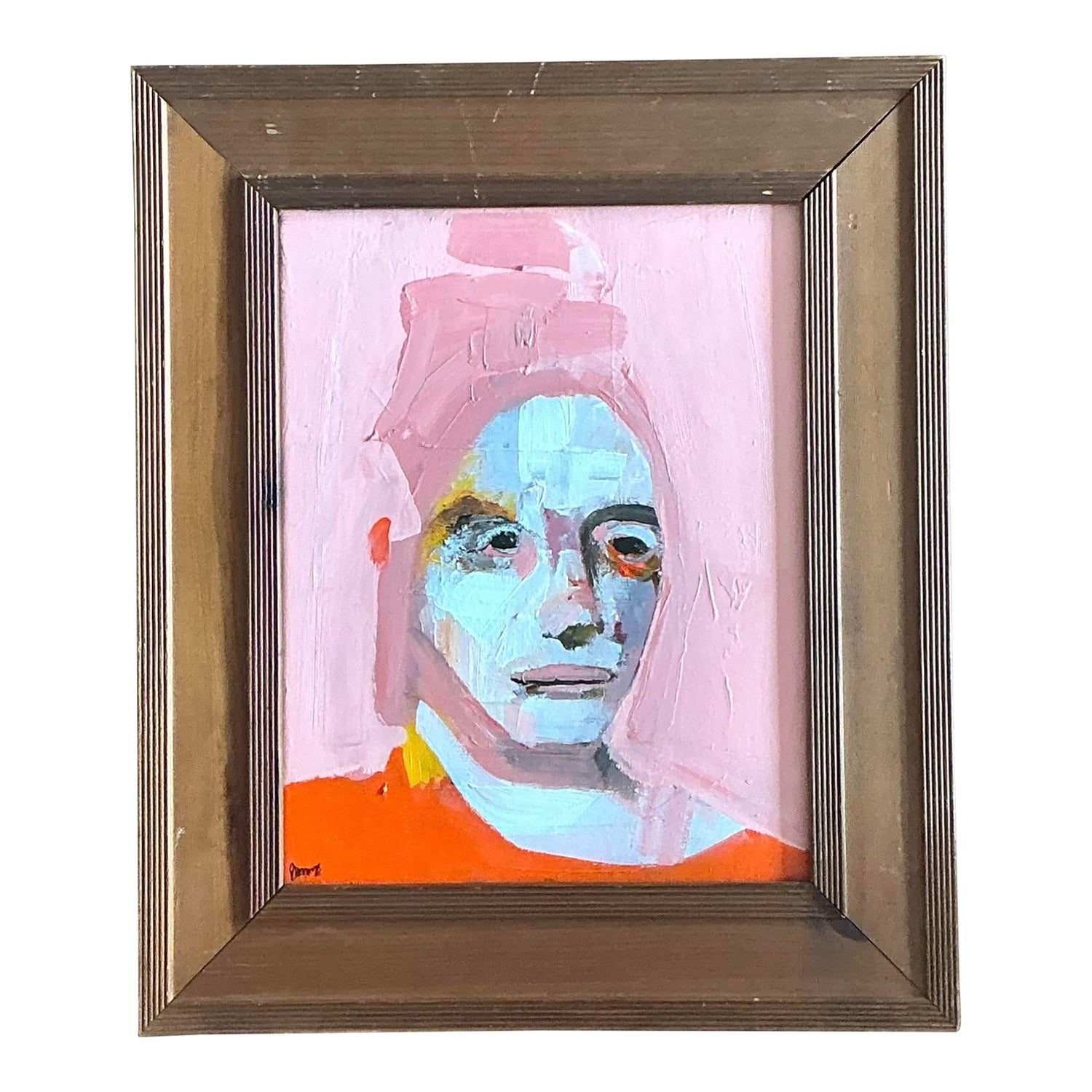 Vintage Original Abstract Figurative Oil Portrait on Canvas