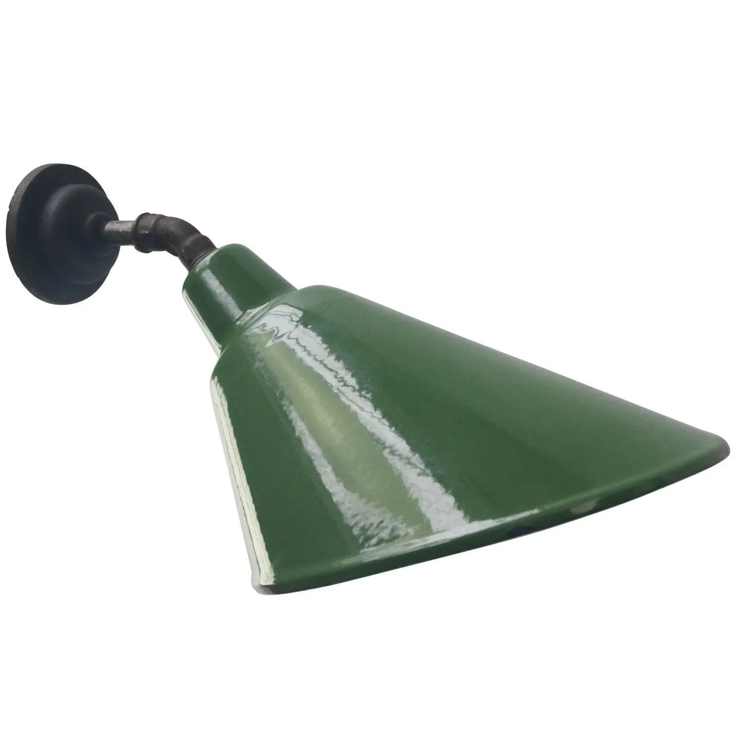 Industrial Green Enamel & Cast Iron Factory Wall Lamp