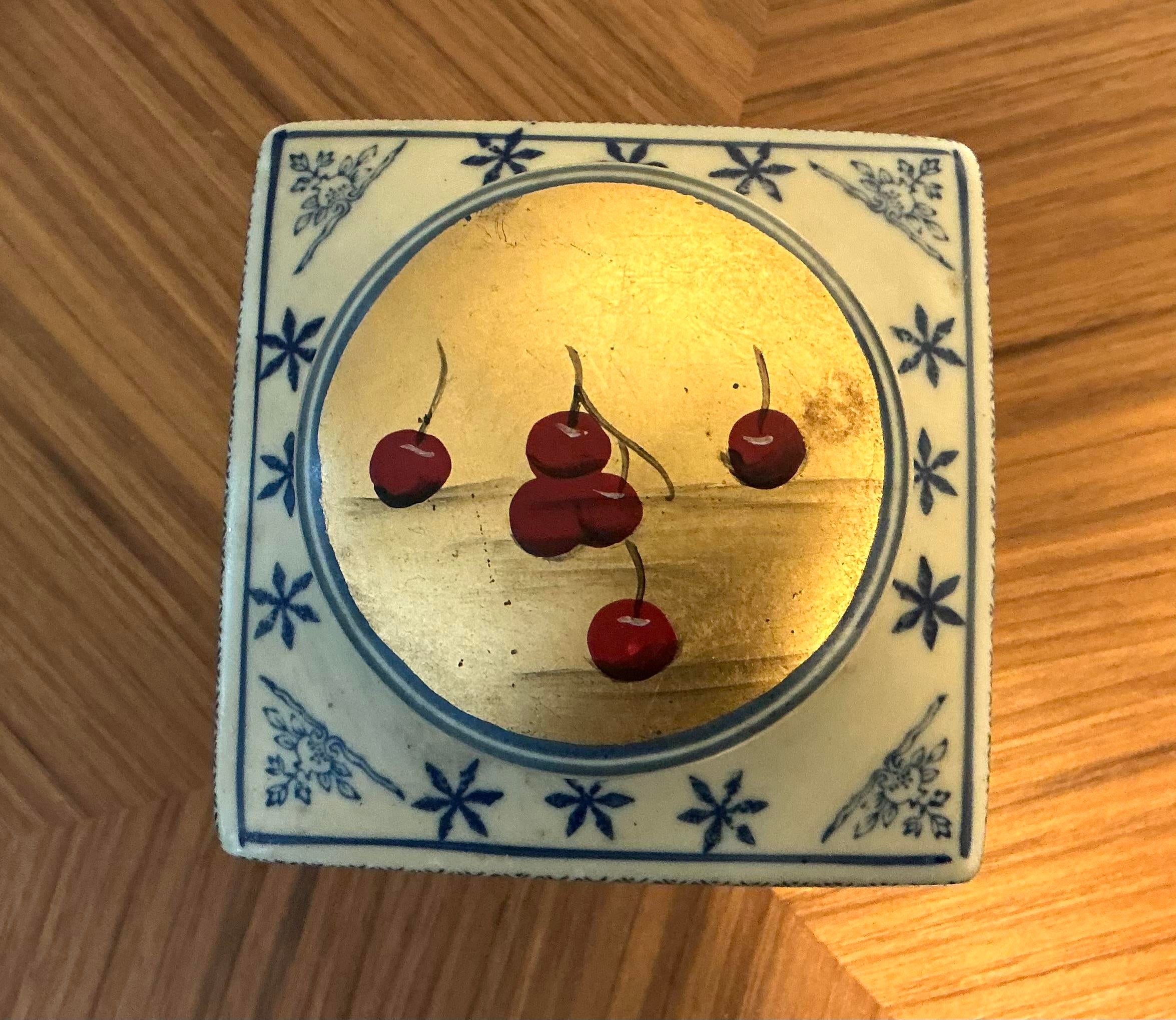 Vintage Chinese Hand-Painted Fruit Ginger Jar With Lid, 9”