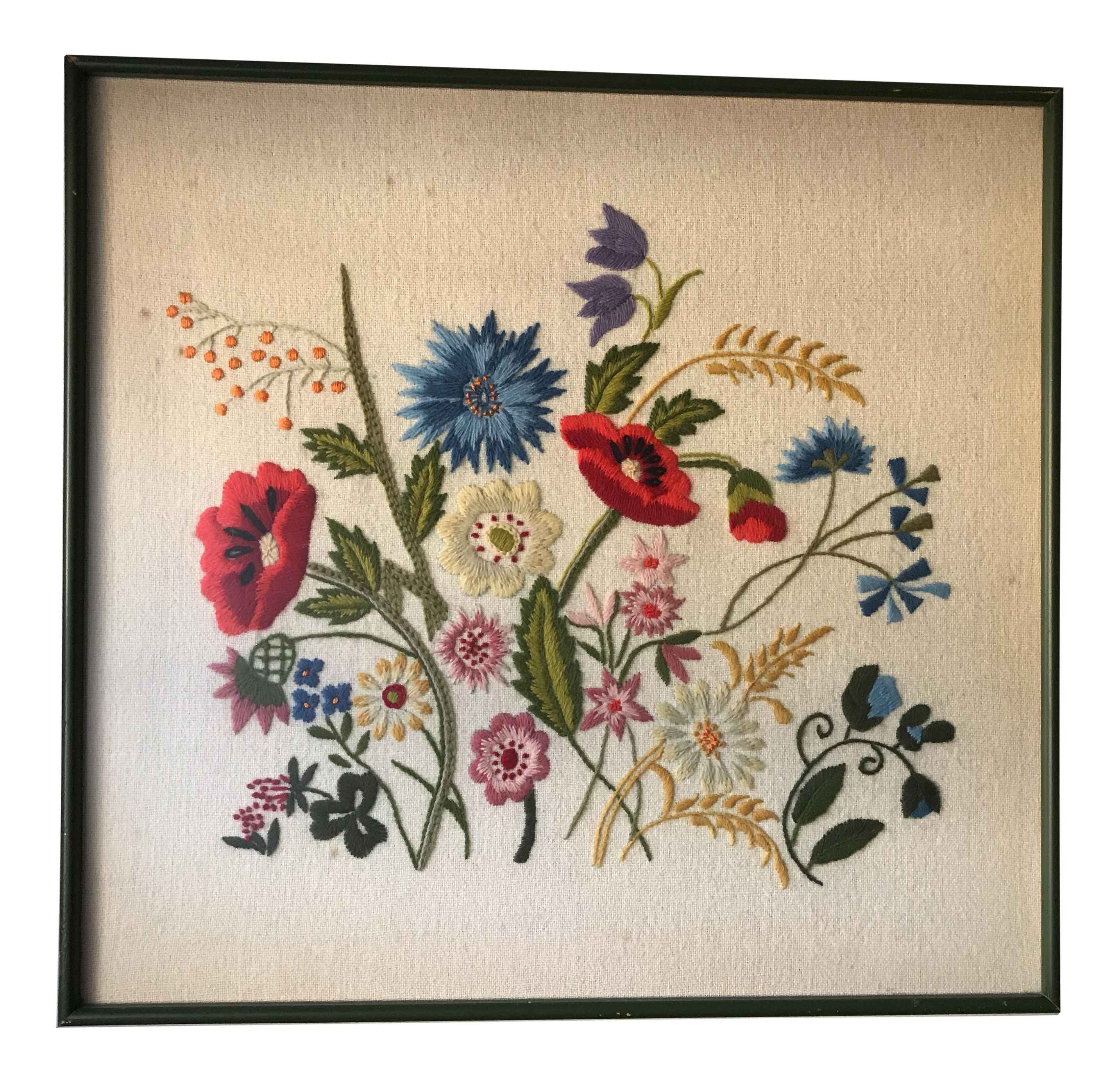 Vintage Framed Embroidered Wall Art Chairish