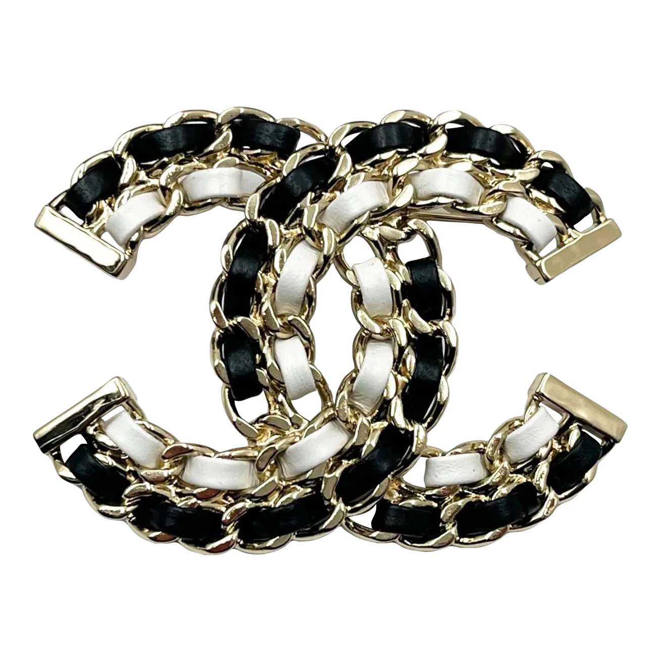 【CHANEL】★Vintage★LEATHER BROOCH レザー ブローチ chanel-brand-new-gold-cc-black