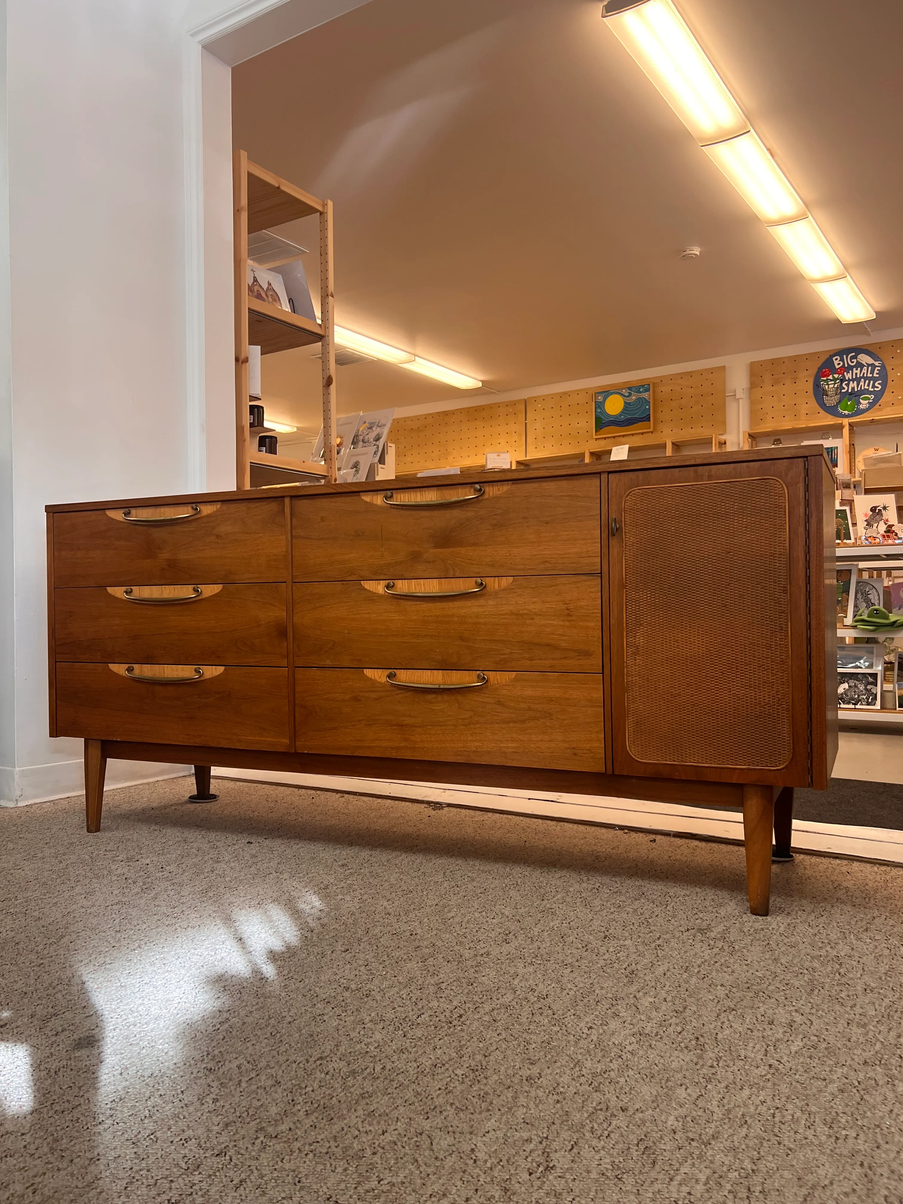 1950s Vintage Mid Century Modern Solid Walnut Dresser With Six
