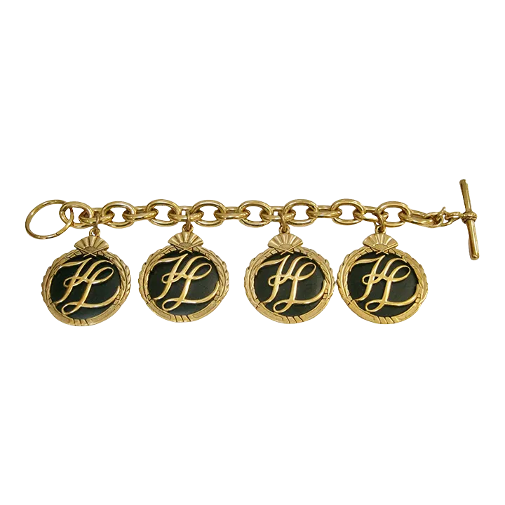 アクセサリー KARL LAGERFELD coin charm gold bracelet Vtg French KARL LAGERFELD Iconic Logo Medallion Enamel Charm