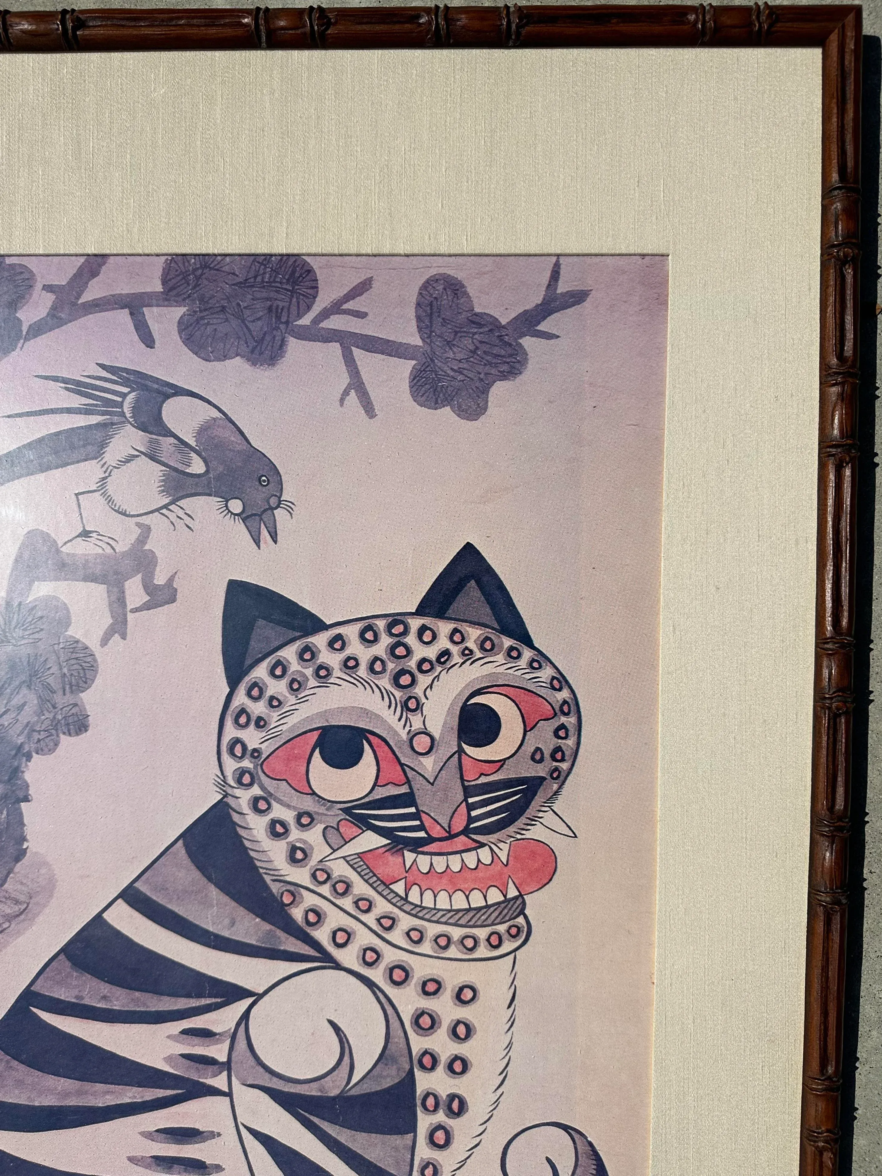 ソウルミュージシャンのグラフィックアート 1980s Rare Vintage Korean Folk Art Good Luck Tiger Zo Zayong