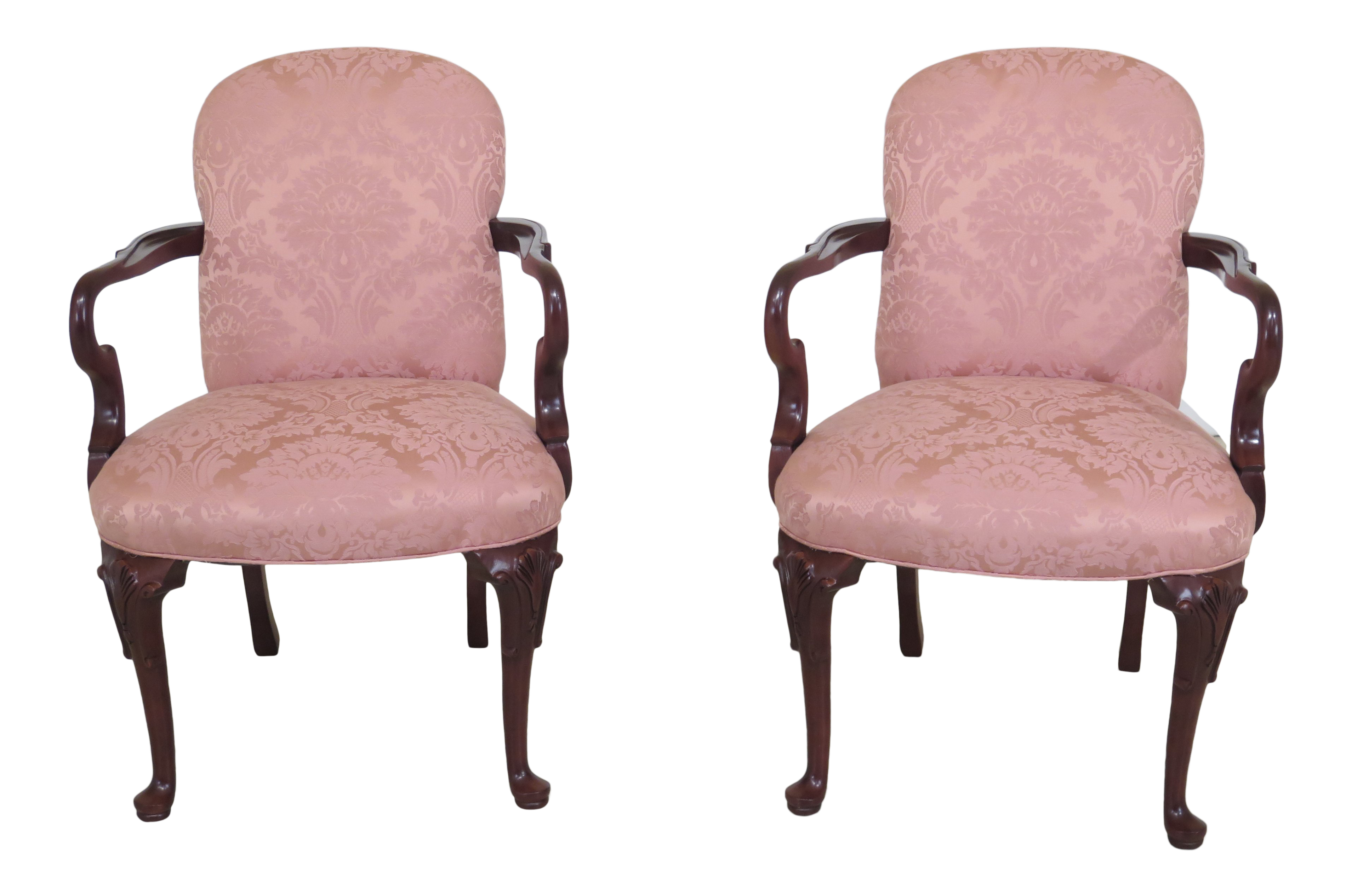 modern solid cherry queen anne upholstered arm chairs a pair