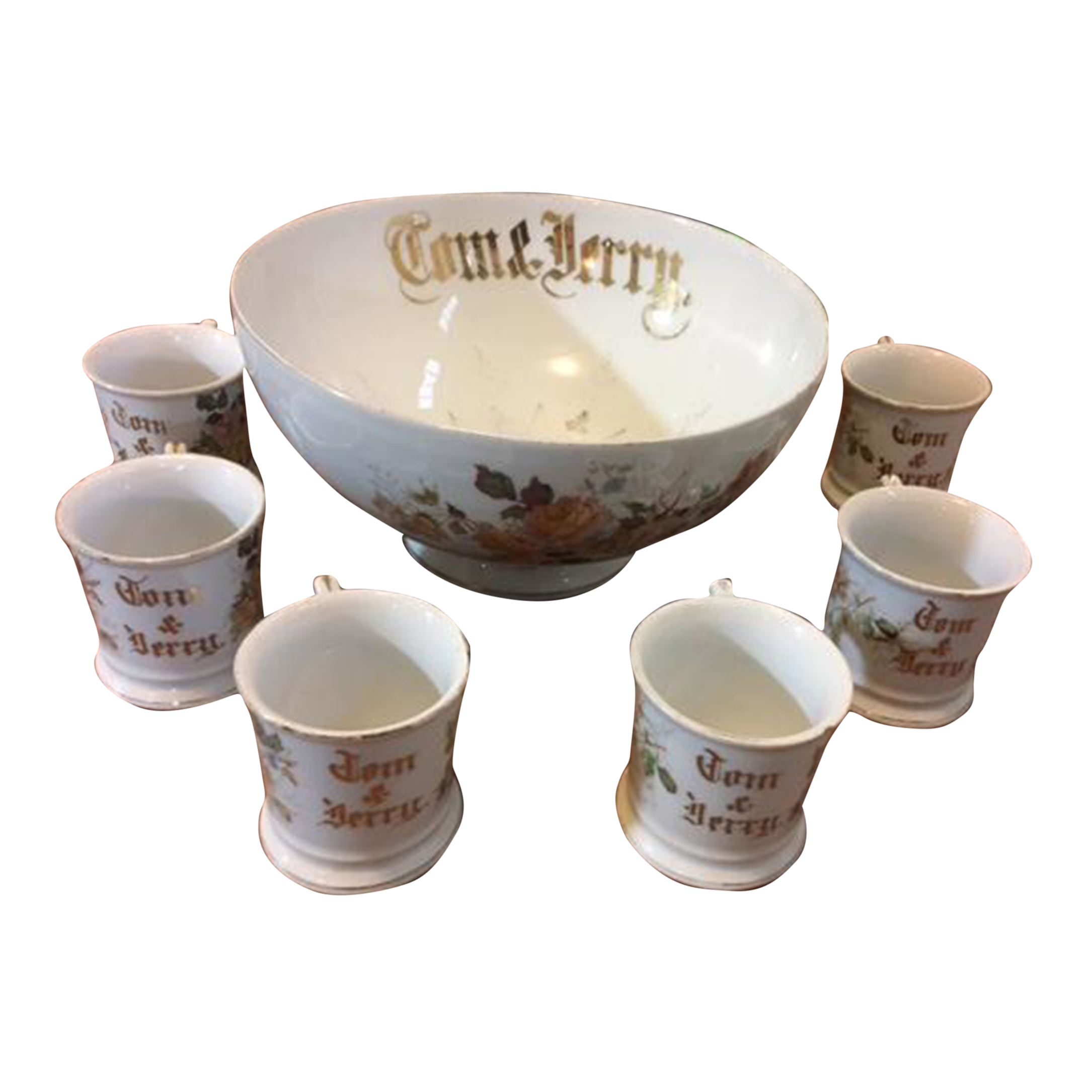 Antique Tom & Jerry Punch Bowl Set 7 Pieces Chairish