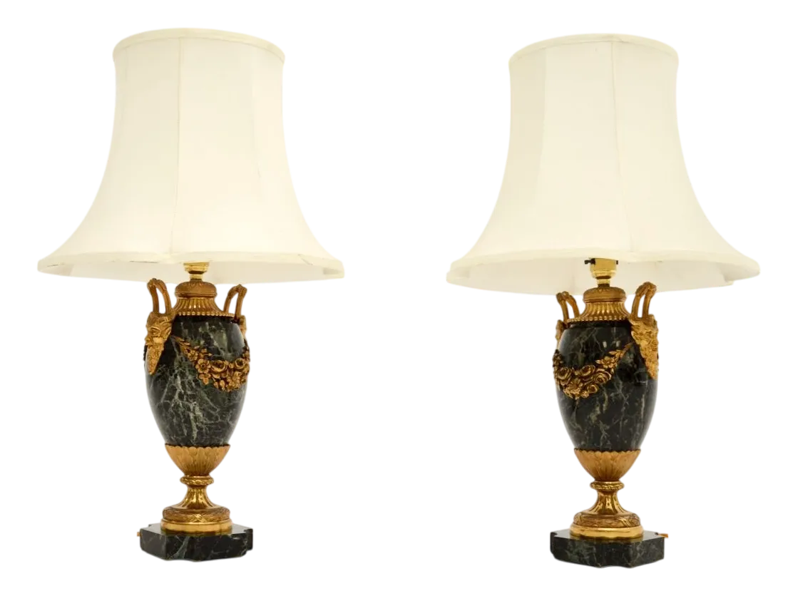 coyseio outerwearAntique French Marble and Gilt Bronze Lamps, 1890s, Set of 2