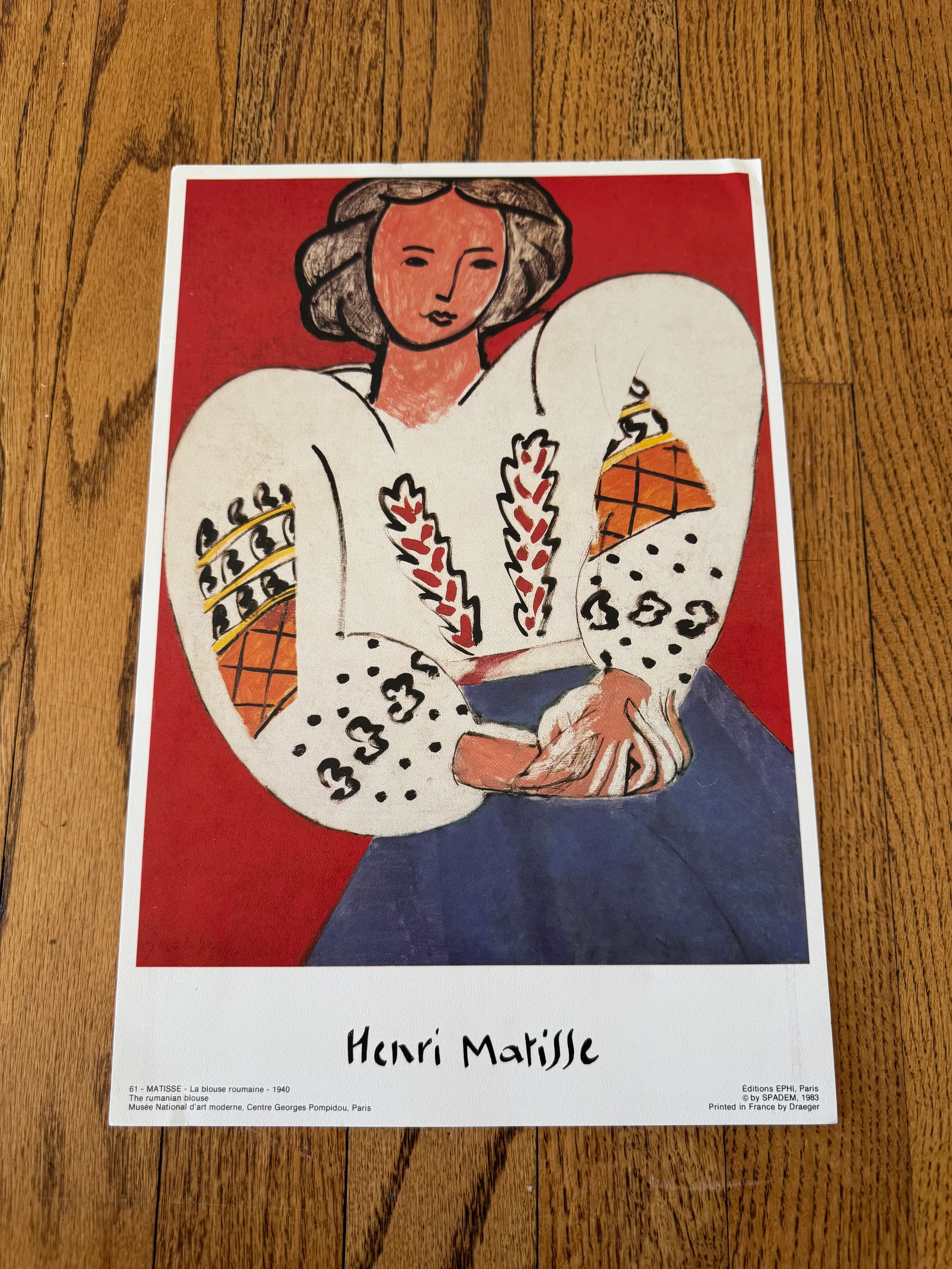 Vintage 1983 Paris France Henri Matisse Fine Art Lithograph Exhibition Poster - La Blouse Roumaine
