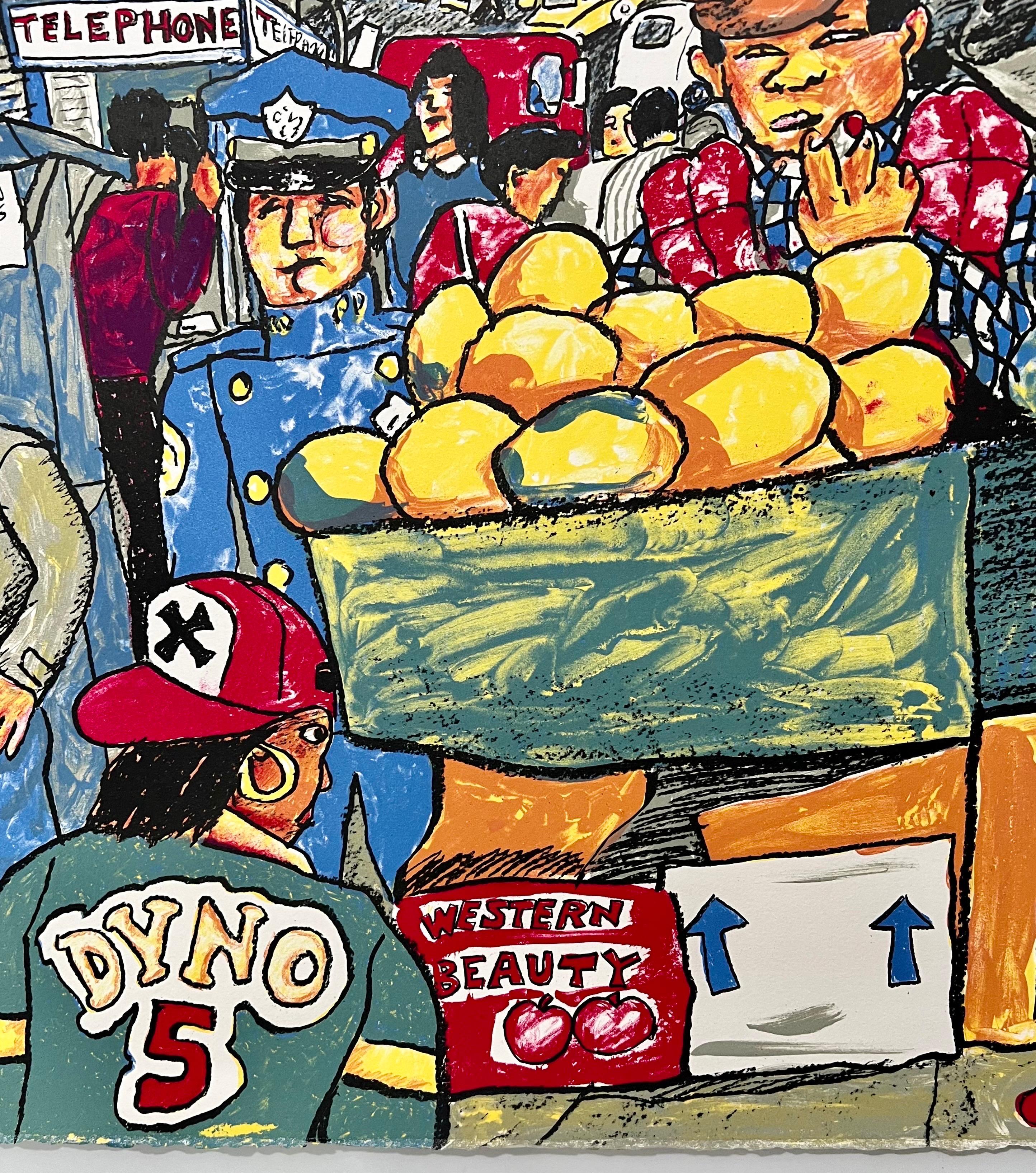 Red Grooms, Red Grooms Canal St Chinatown Manhattan New York City Lithograph Cartoon Pop Art, 1993