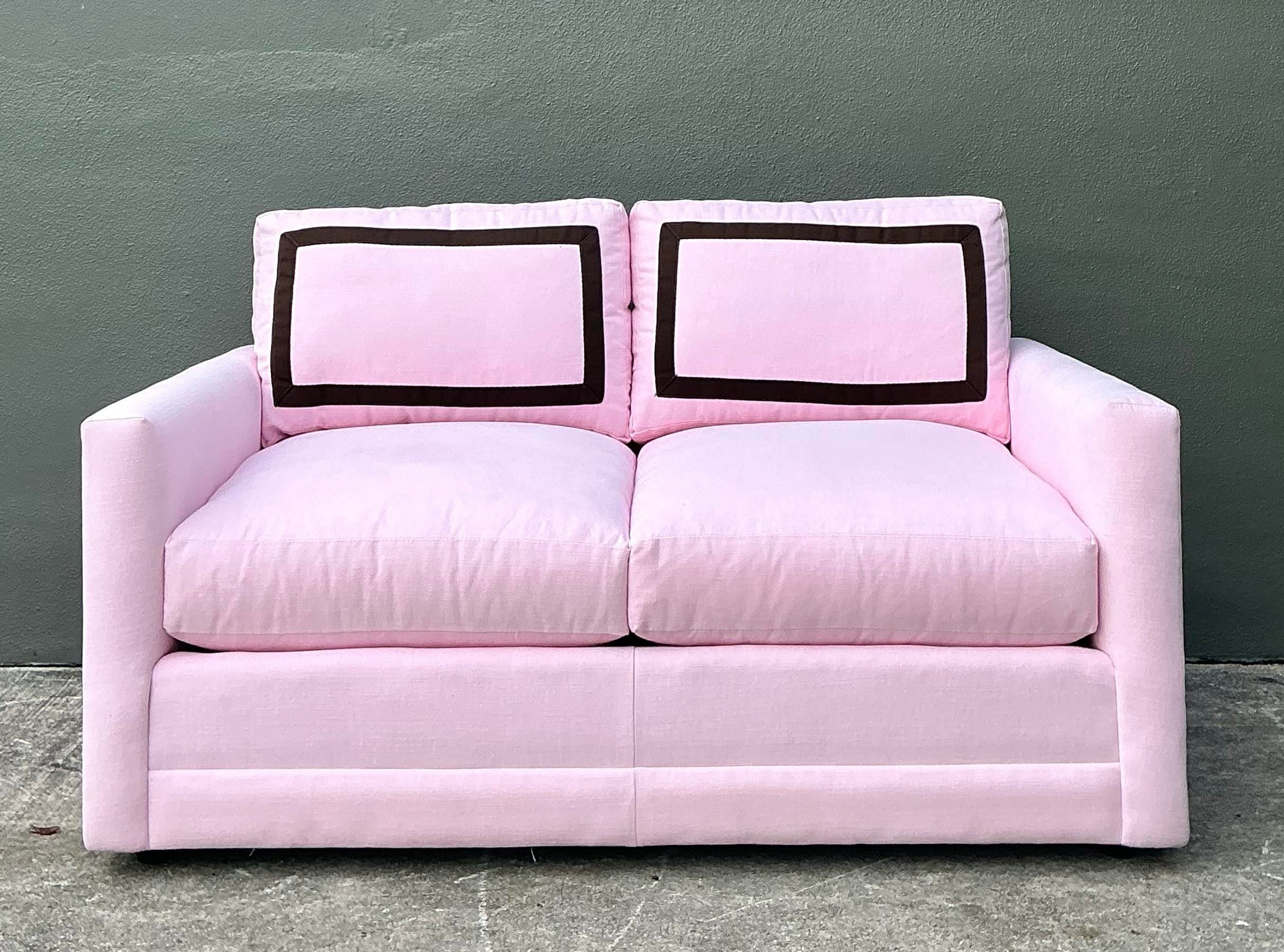 Vintage Cr Laine Loveseat in Romo “Linea Rosewater” With Samuel and Sons Trim