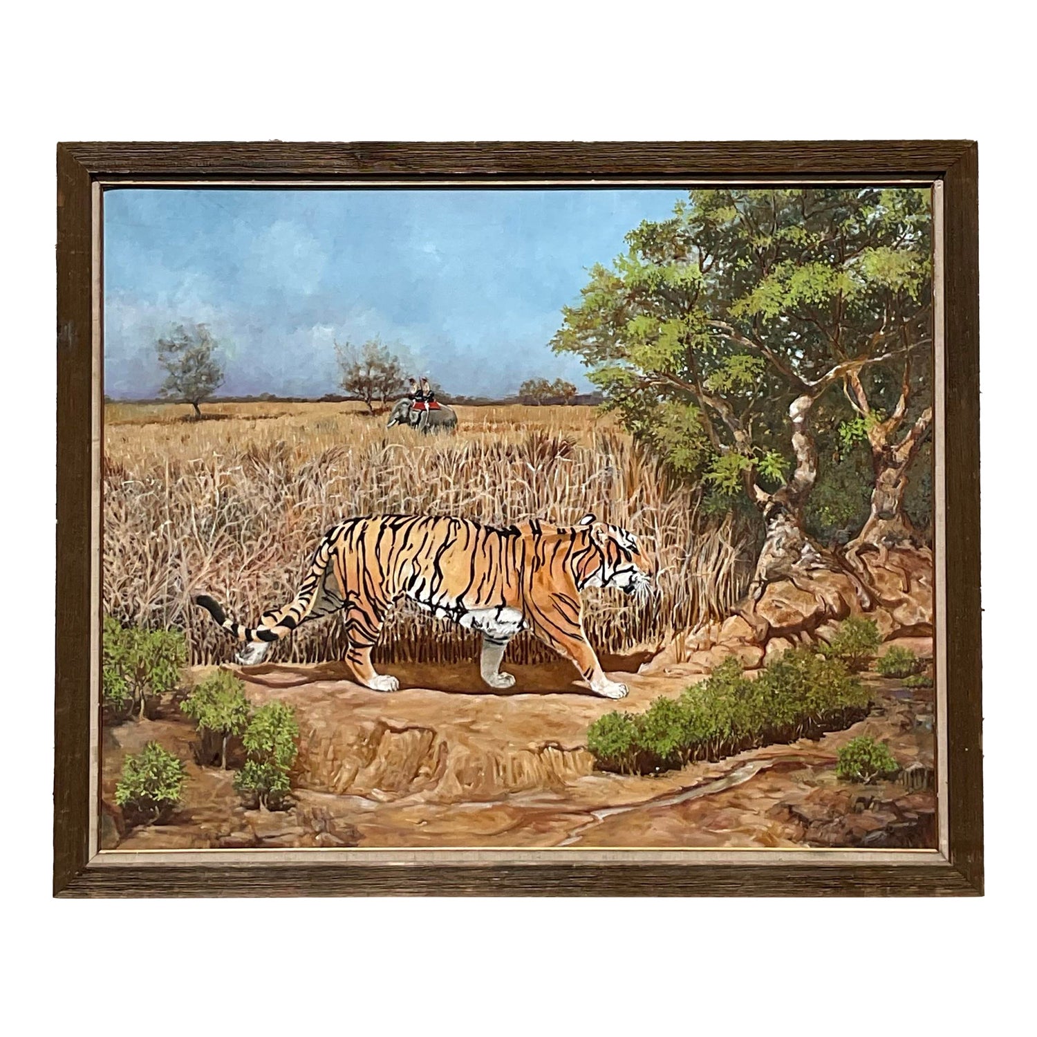 Vintage Boho Monumental Tiger Original Oil Painting on Canvas