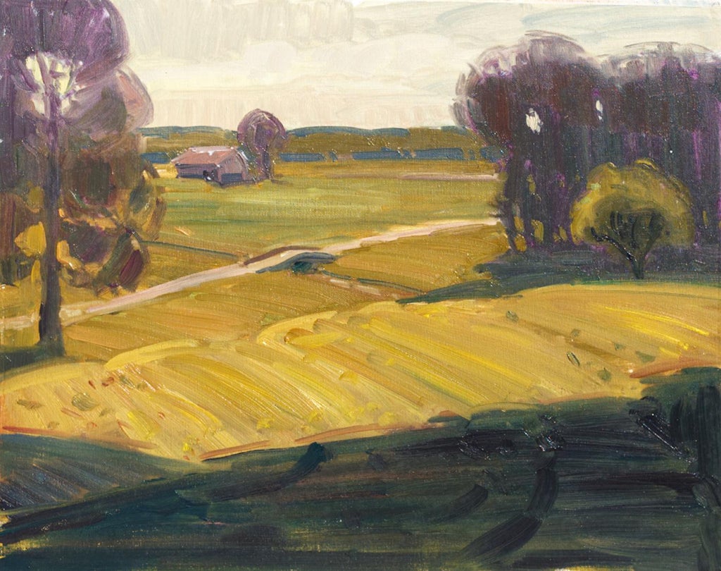 Original Oil Painting of a Pasture by Artist Christopher Best | Chairish