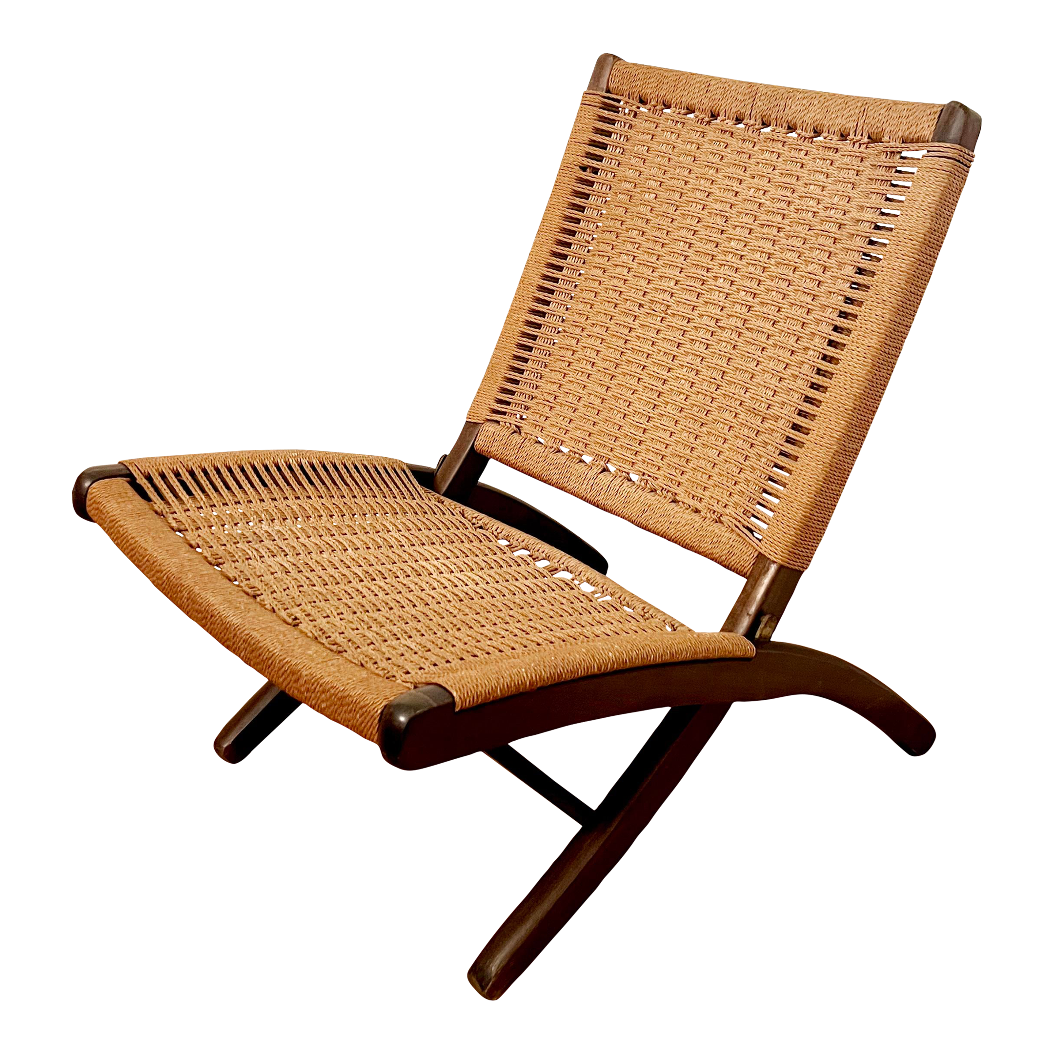 1960s Vintage Hans Wegner Style Mid Century Modern Rope Folding Chair
