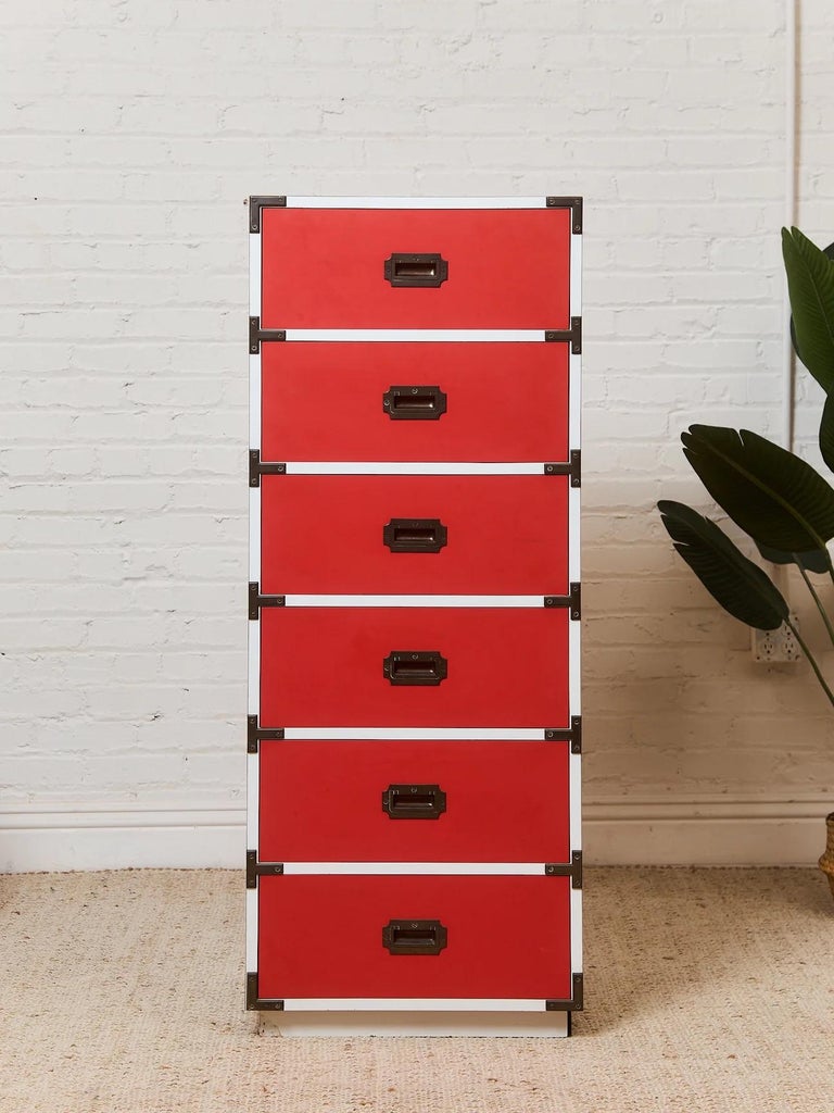 Vintage 1970s Colormates Tallboy Dresser: Mid-Century Modern Red Chest of Drawers