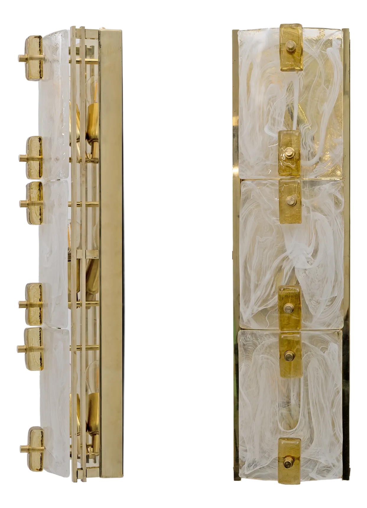 Modern Sconces in Brass and Milk White Murano Glass and Amber Glass, 2000, Set of 2